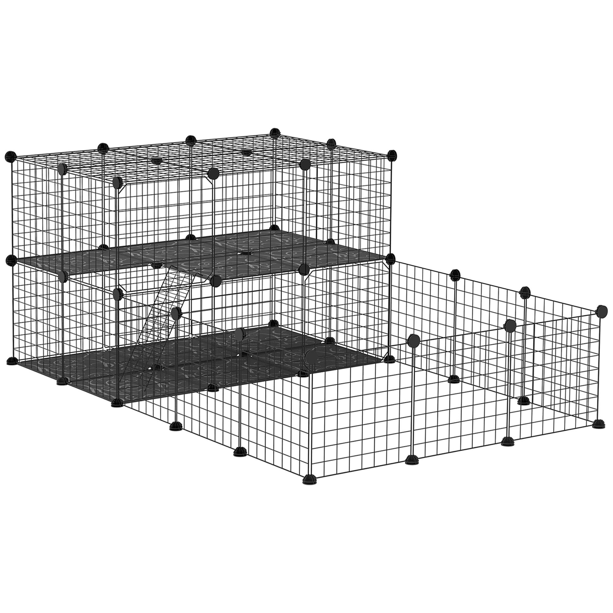 Black 46 Panel Playpen with Ladder for Small Animals