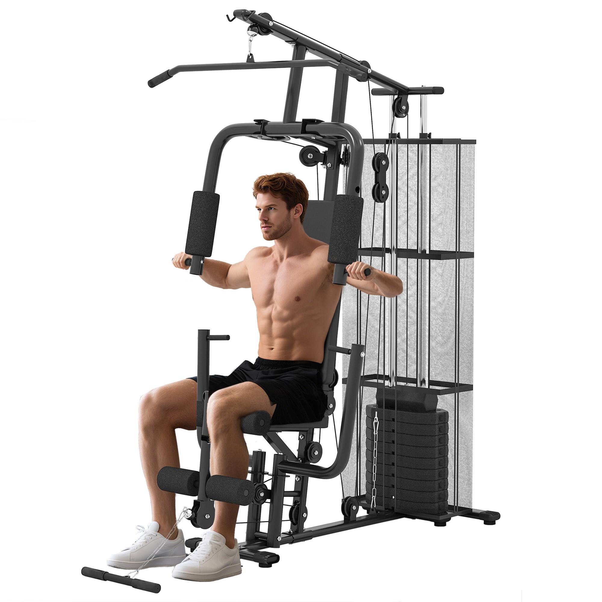 100 lb black home gym station with leg developer