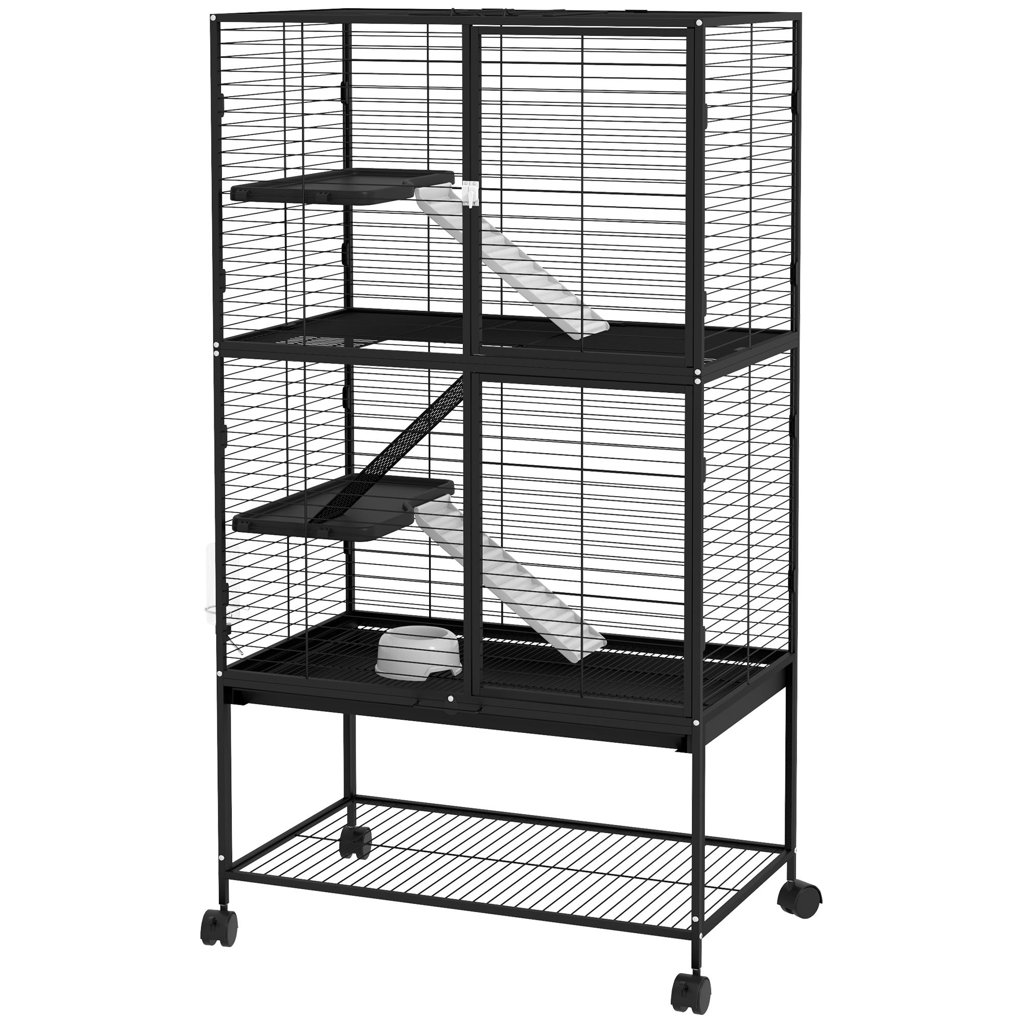 Black 53.5 Inch Animal Cage with Removable Tray for Ferrets