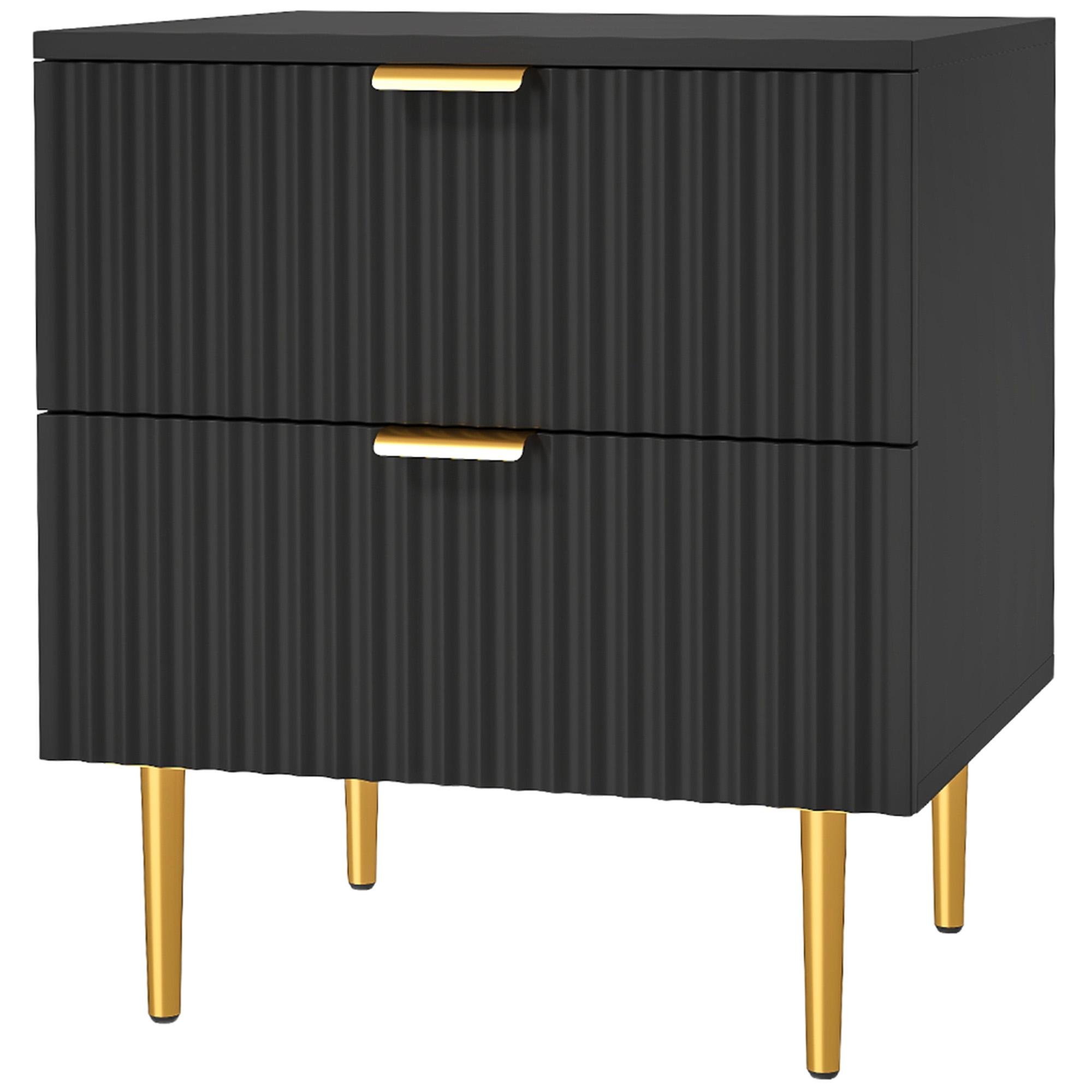 Black Gold Pull Nightstand with Two Drawers, 18.9 in