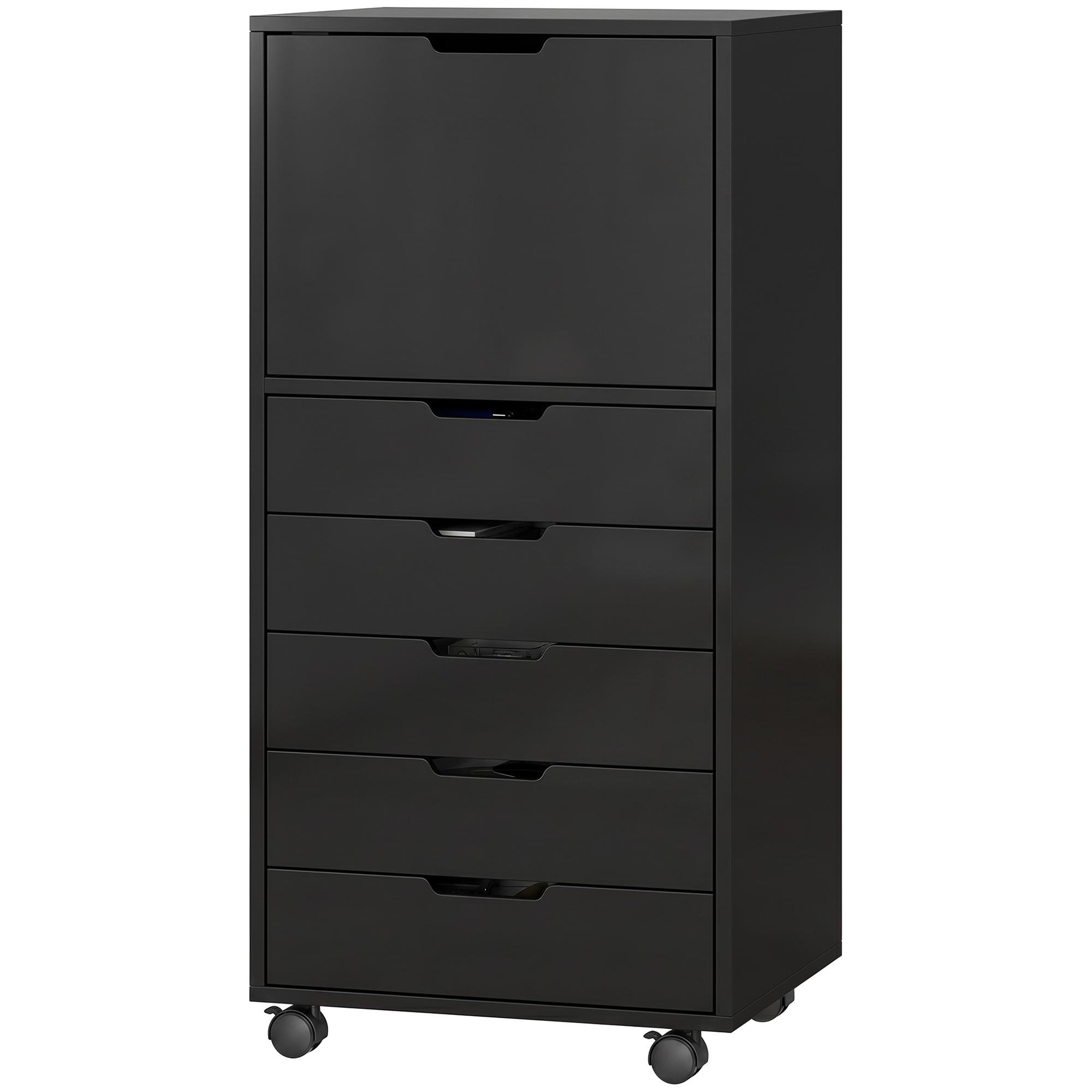 Black Five Drawer Printer Stand with Mobile Office Storage