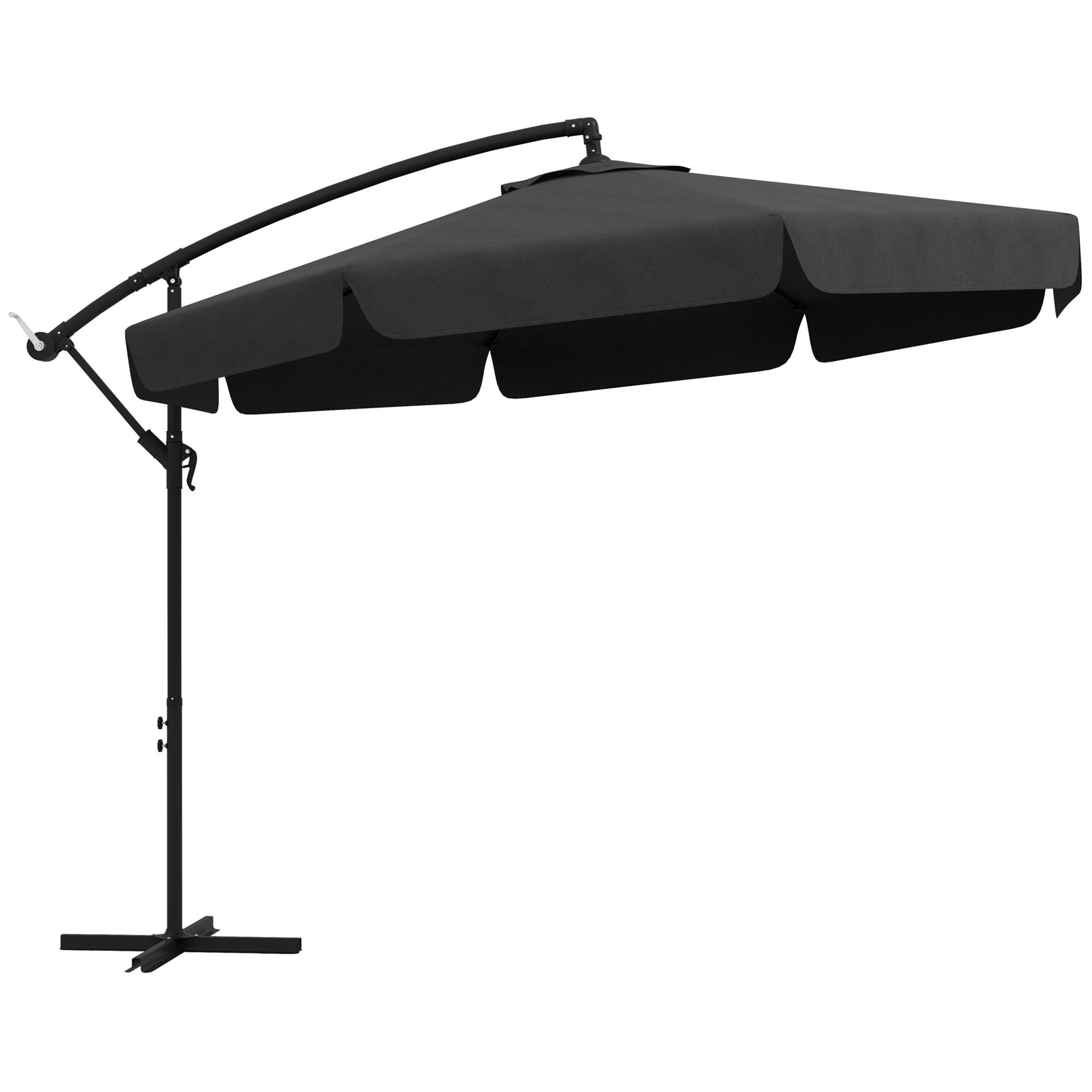 black 11 ft offset umbrella with cross base