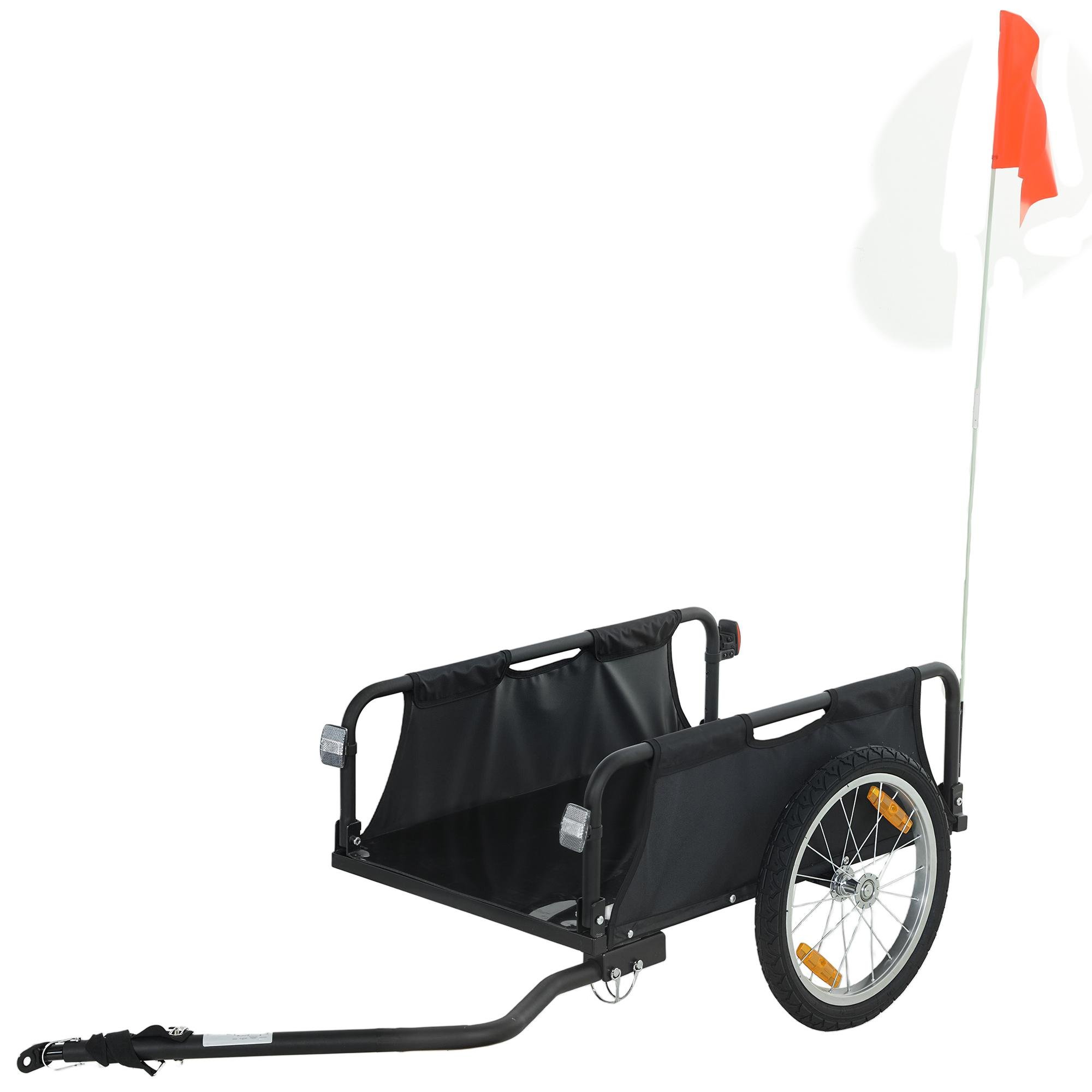 Black Open Frame Bike Trailer with 16-Inch Pneumatic Wheels