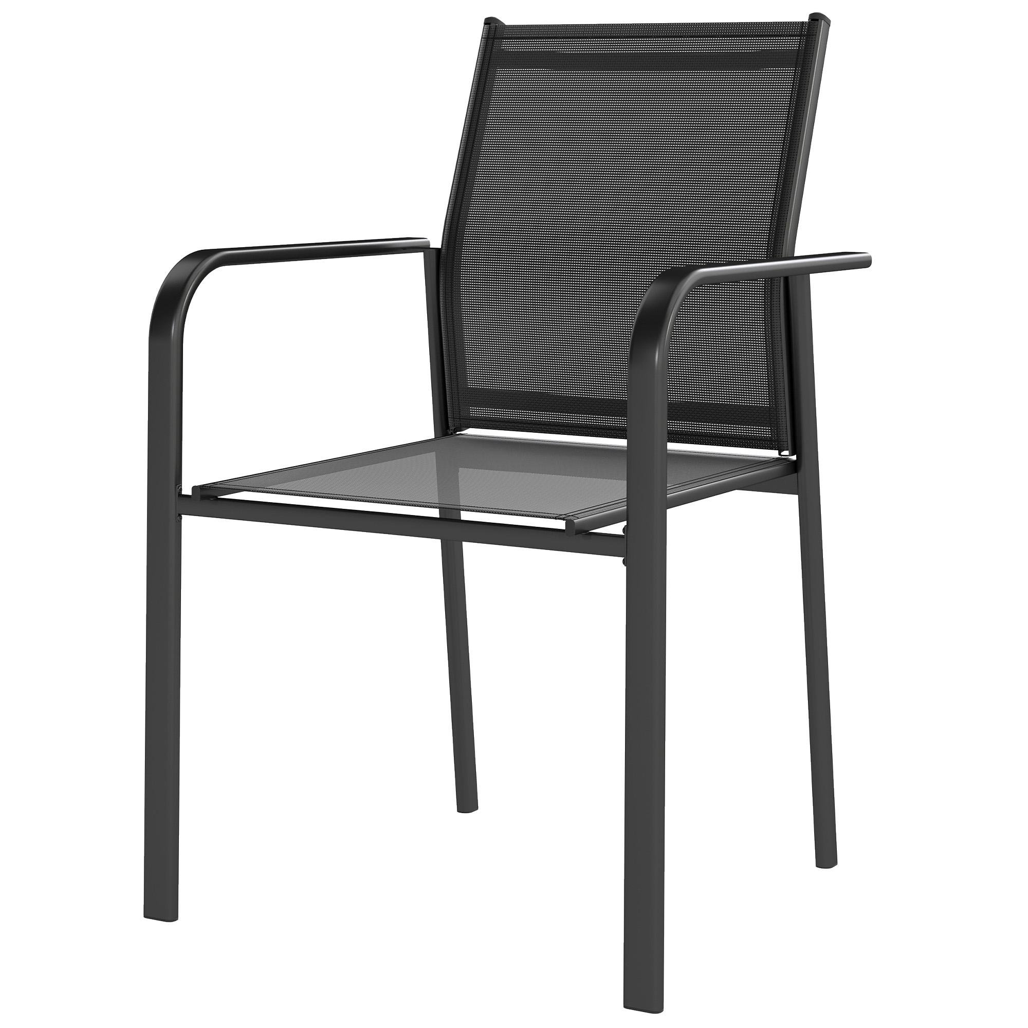 Black Mesh Patio Chairs, Stackable Set of 4