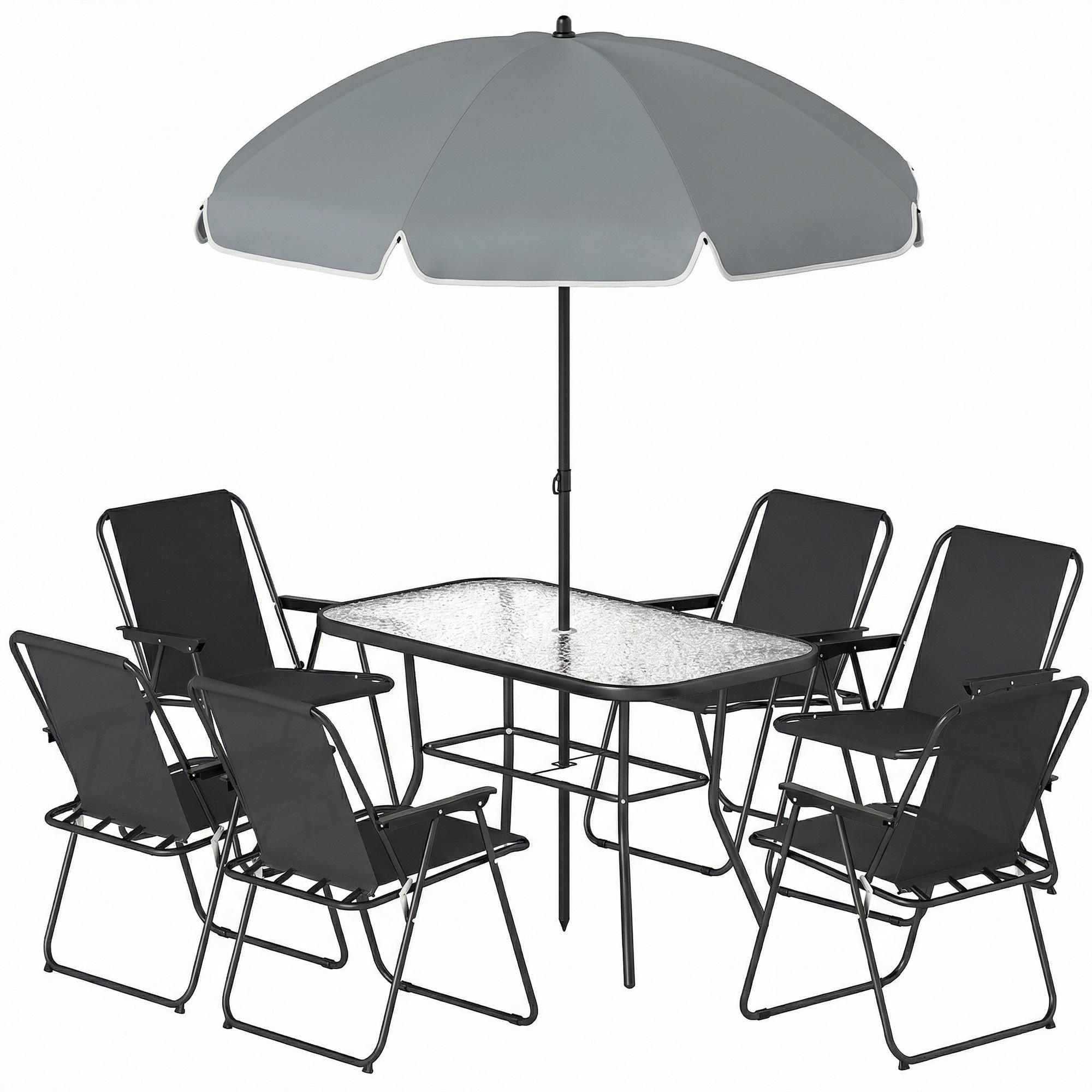 Black Tempered Glass Patio Set with Folding Chairs