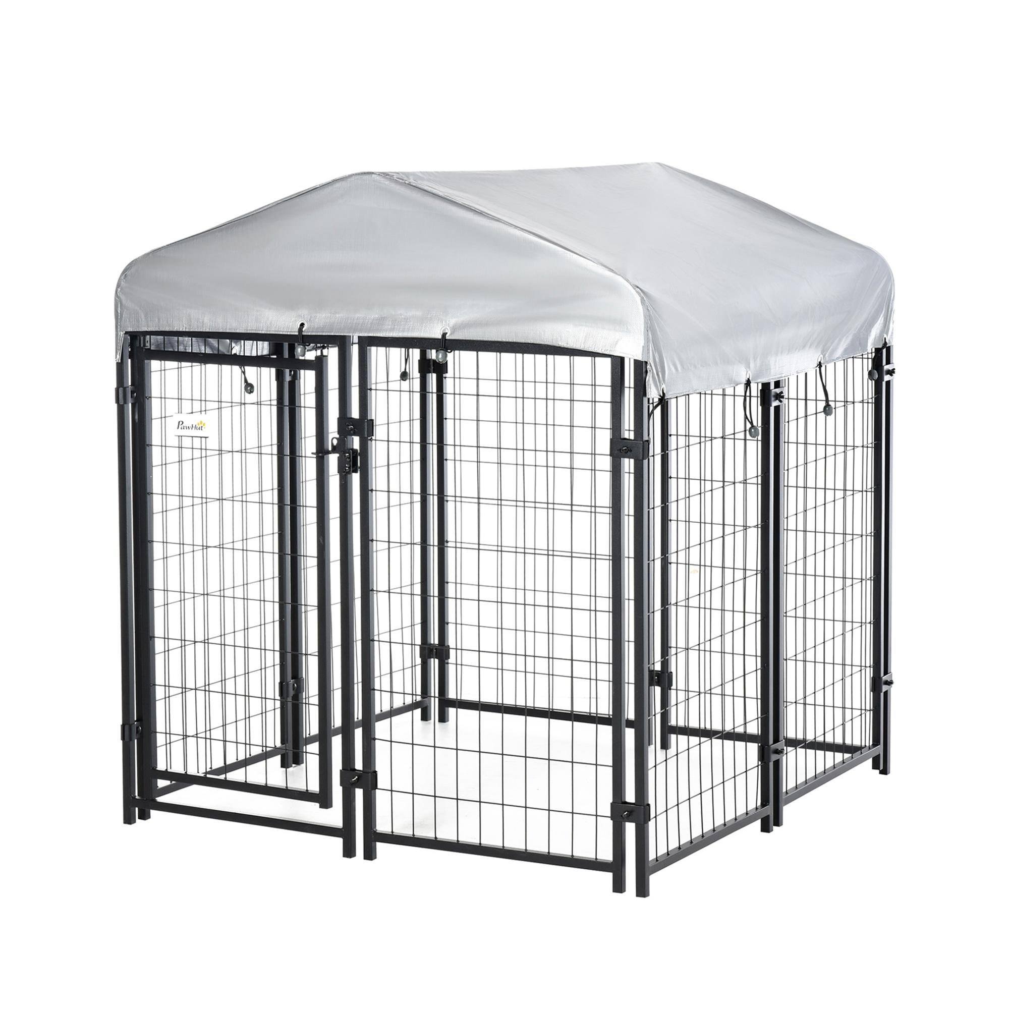 black 120 cm dog kennel with covered outdoor run