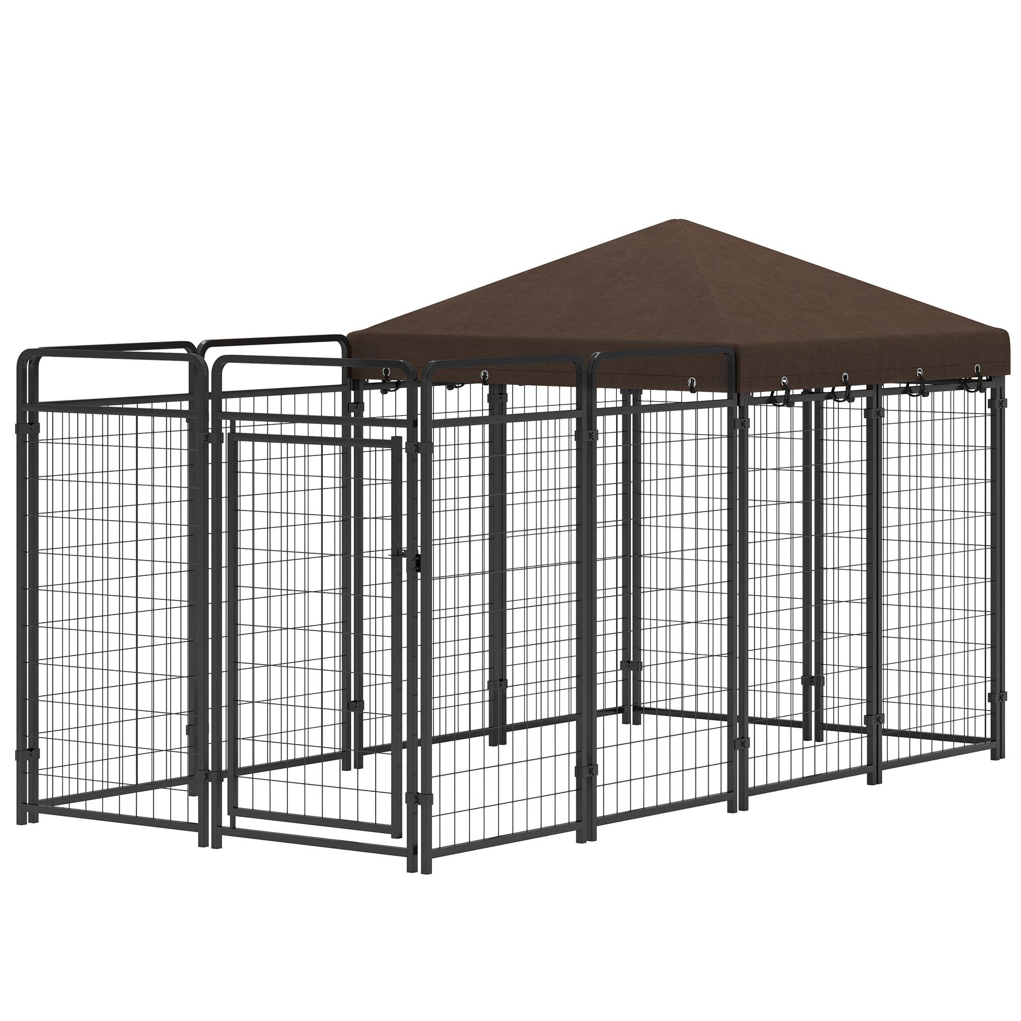Black Outdoor Dog Kennel with Canopy for Medium to Large Dogs