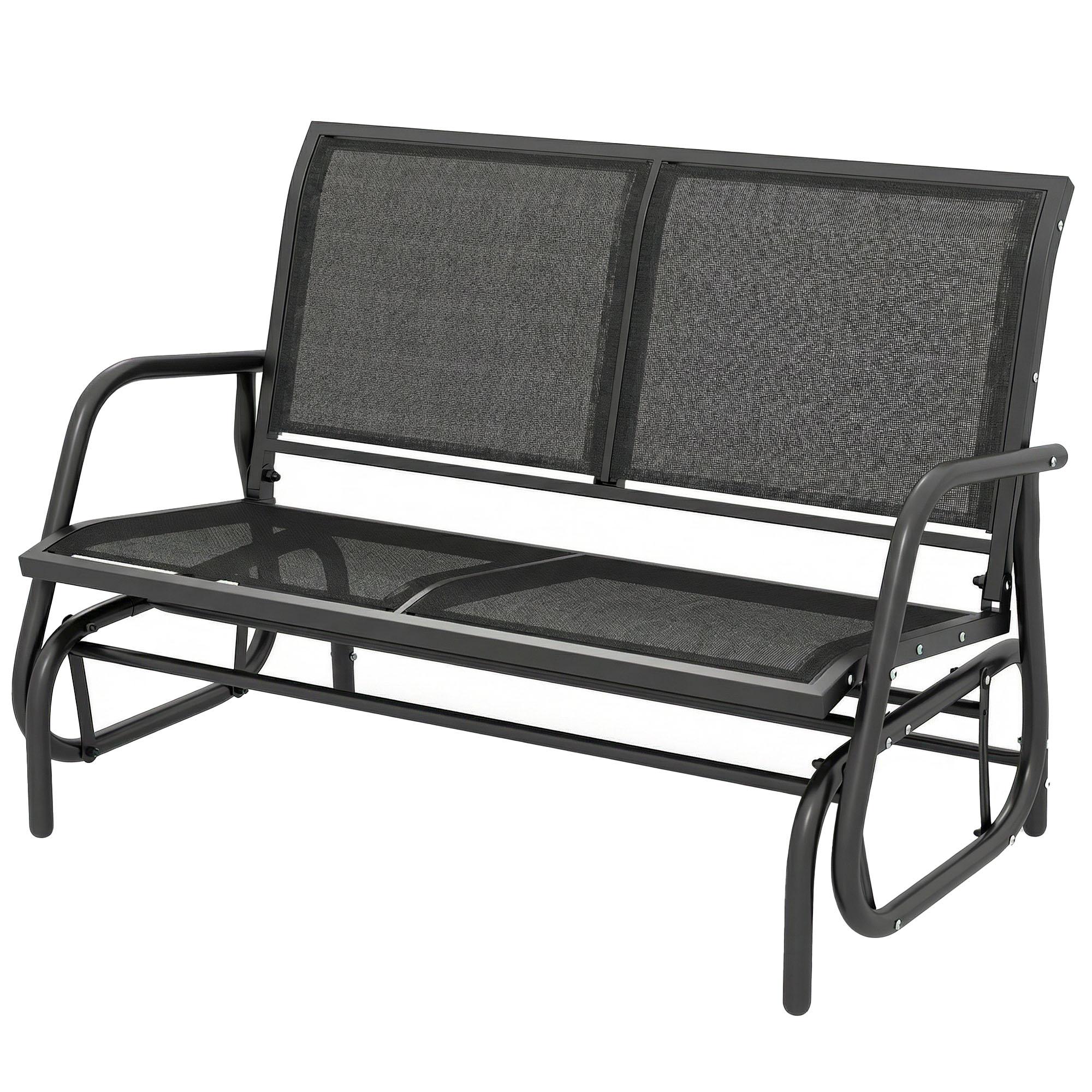 Black Two Seat Patio Glider with Sling Fabric
