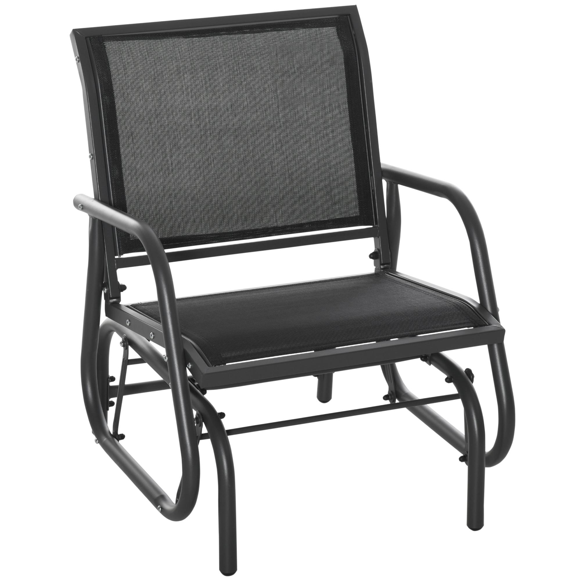 Black Mesh Outdoor Glider Chair with Smooth Motion