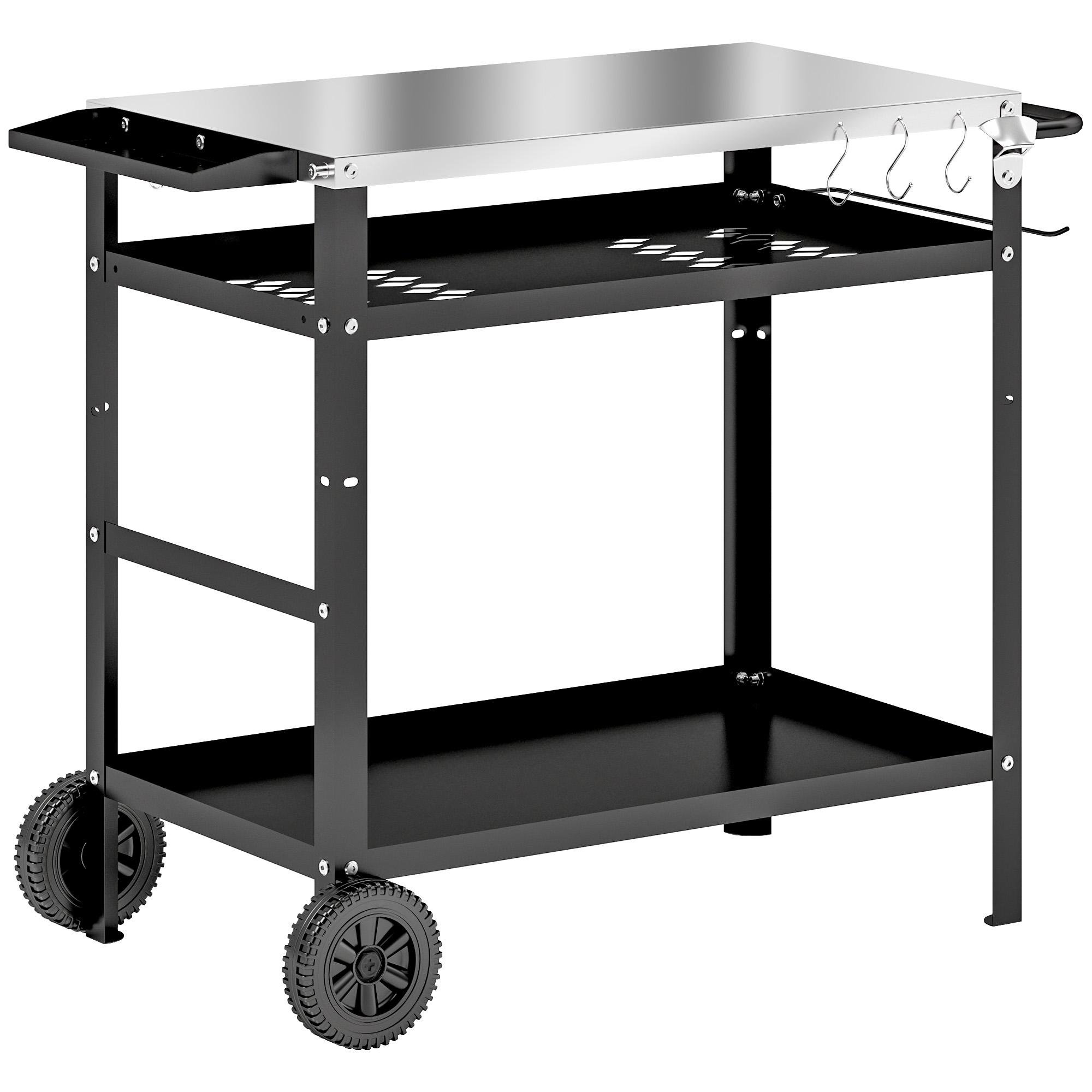 Black Outdoor Grill Cart with Stainless Steel Top