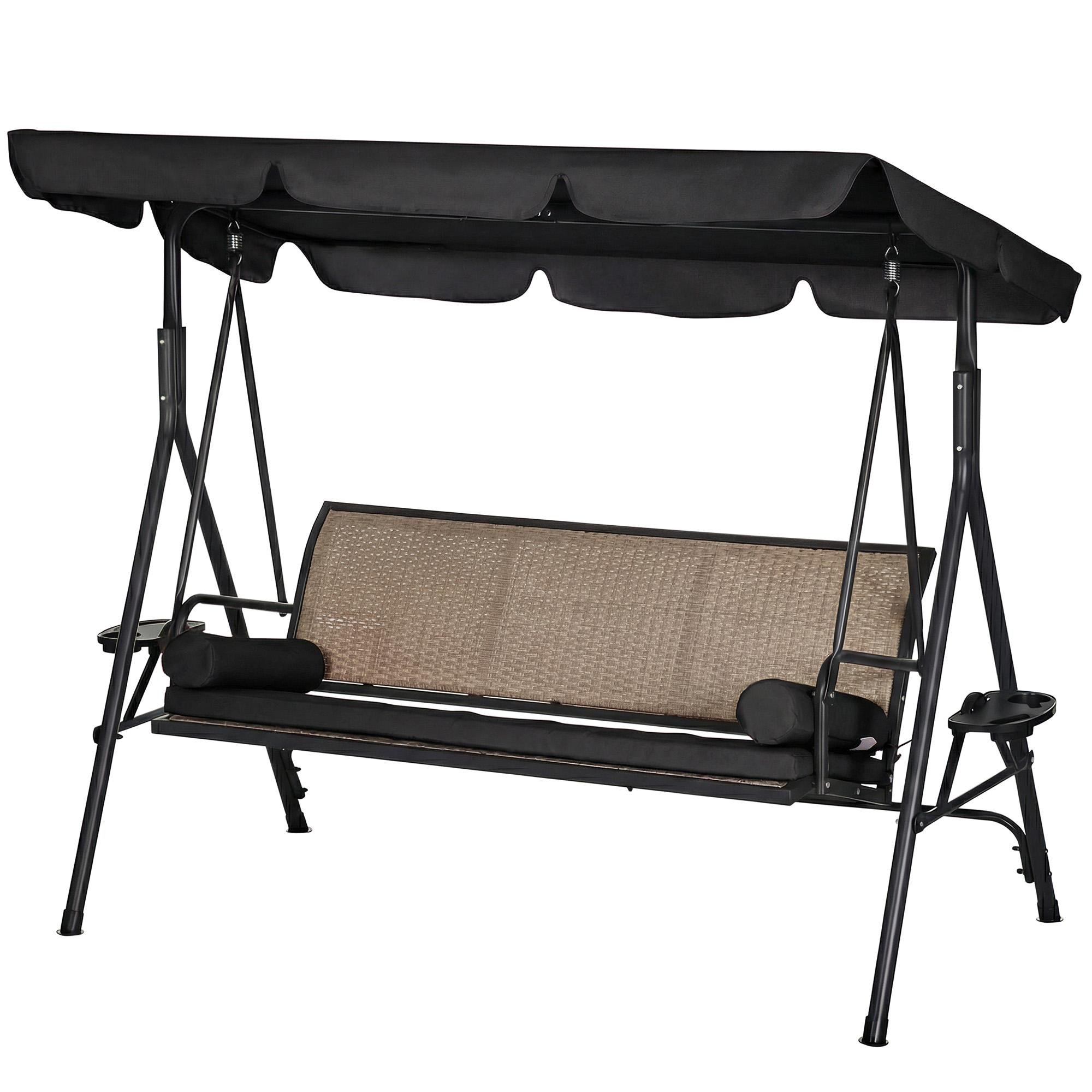 Black Rattan Porch Swing with Adjustable Canopy