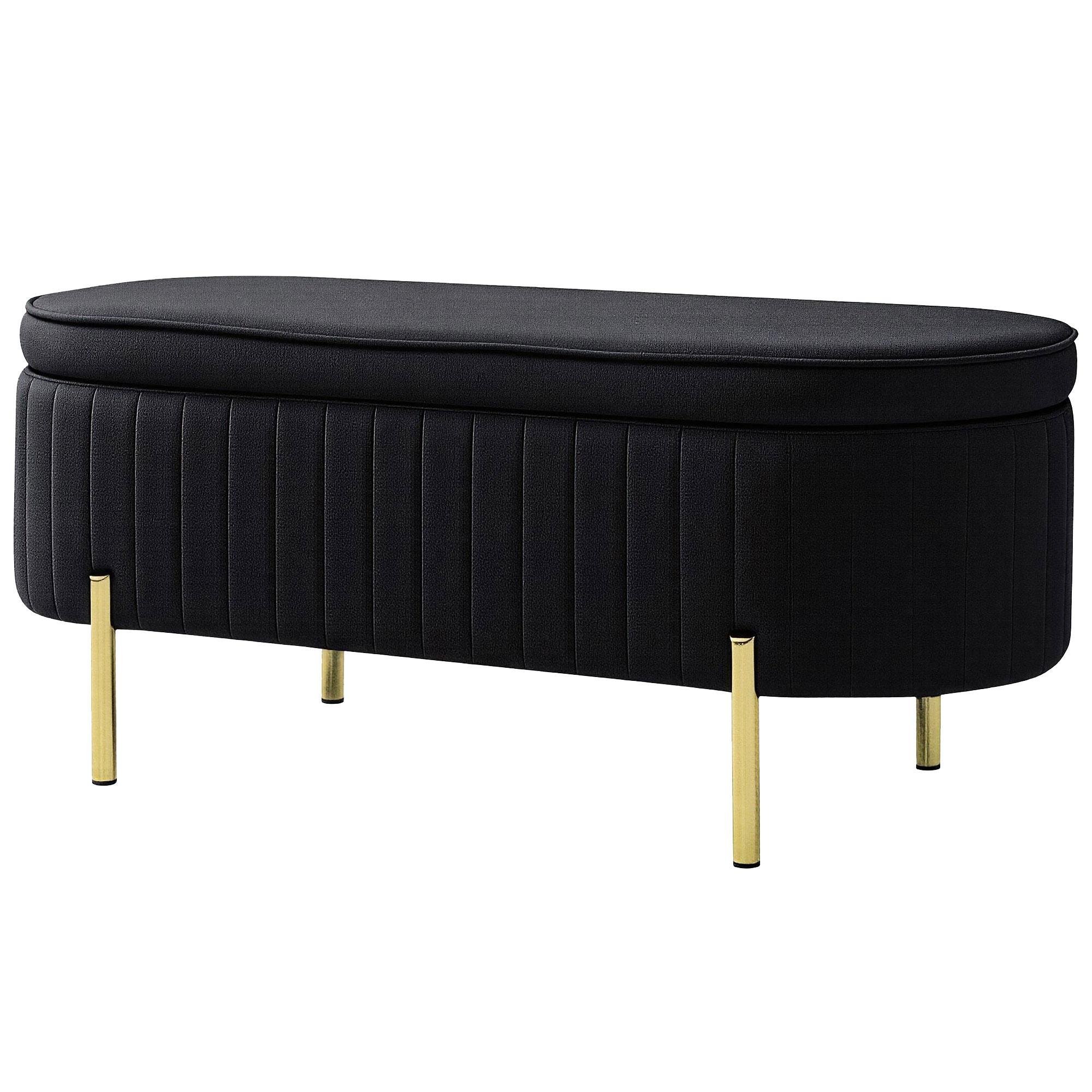 Black channel tufted bench with hidden storage, 42.5-inch