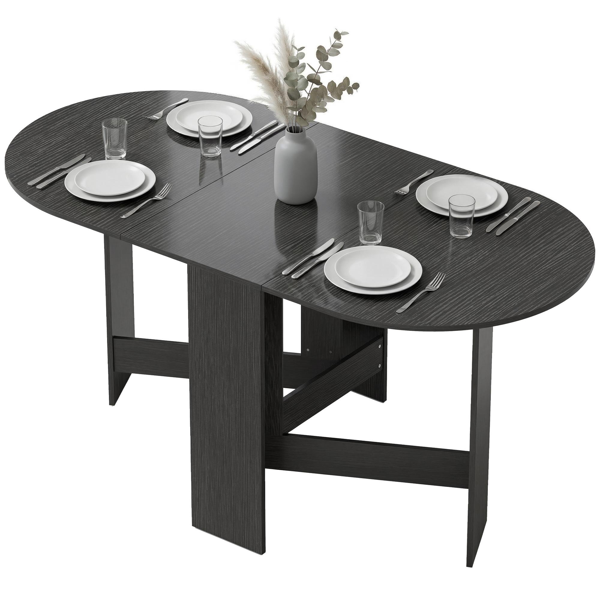 Black Oval Drop Leaf Table, Seats Up to 6