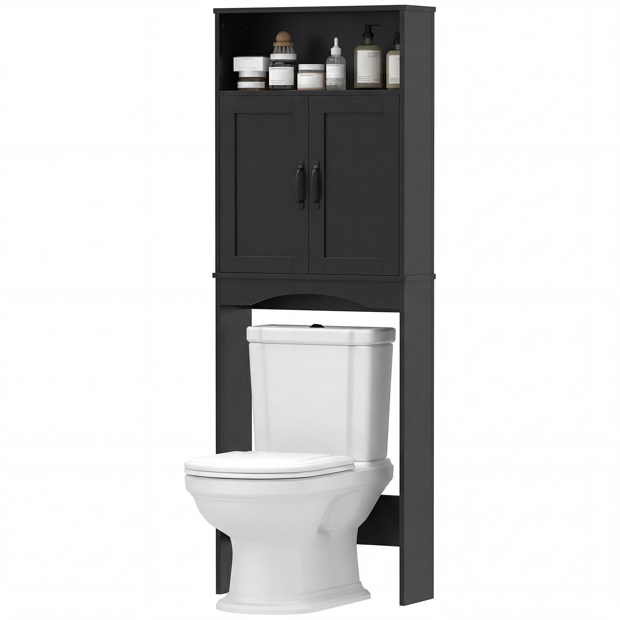 Black 3 Tier Toilet Organizer with Soft-Close Doors