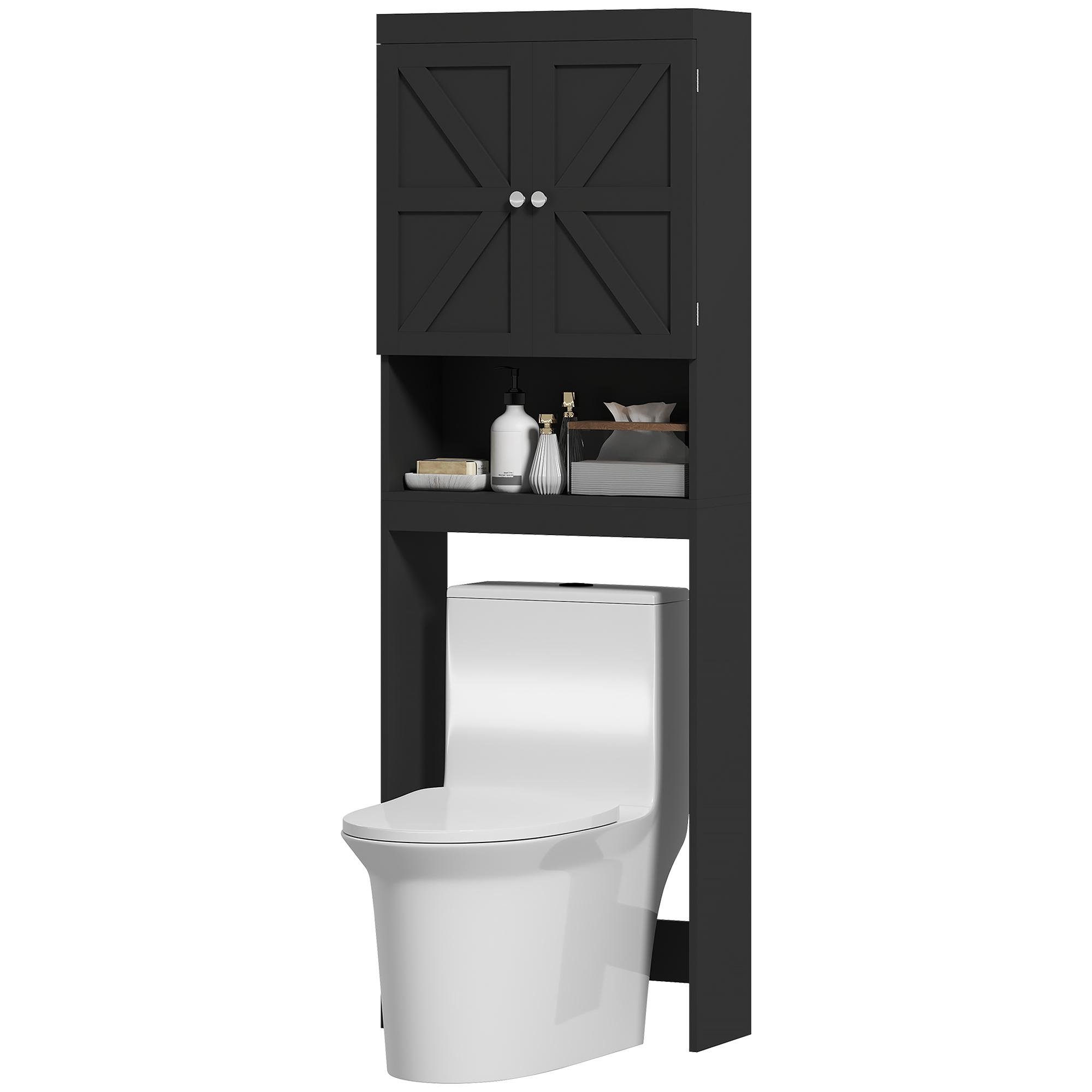 Black Barn Door Toilet Shelf with Adjustable Crossbar