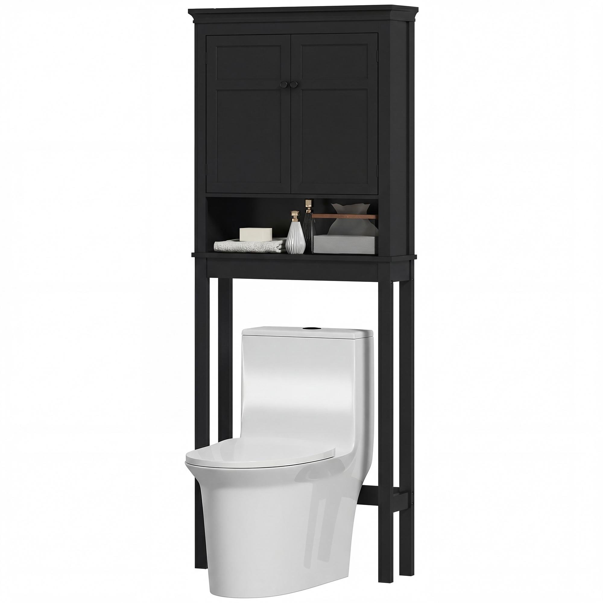 Black MDF Over Toilet Storage Cabinet, 3-Tier