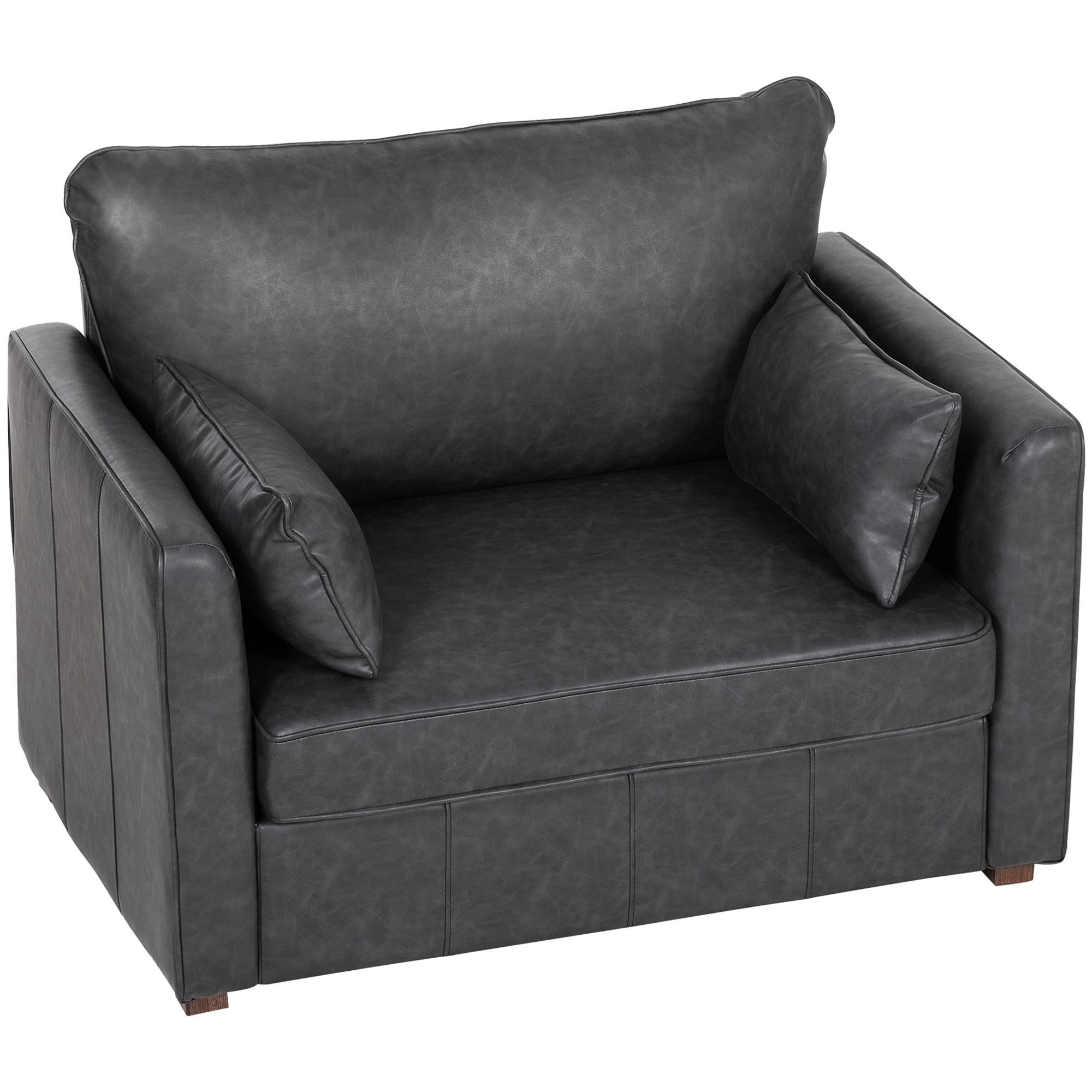 Black Oversized PU Leather Armchair with Wide Seat