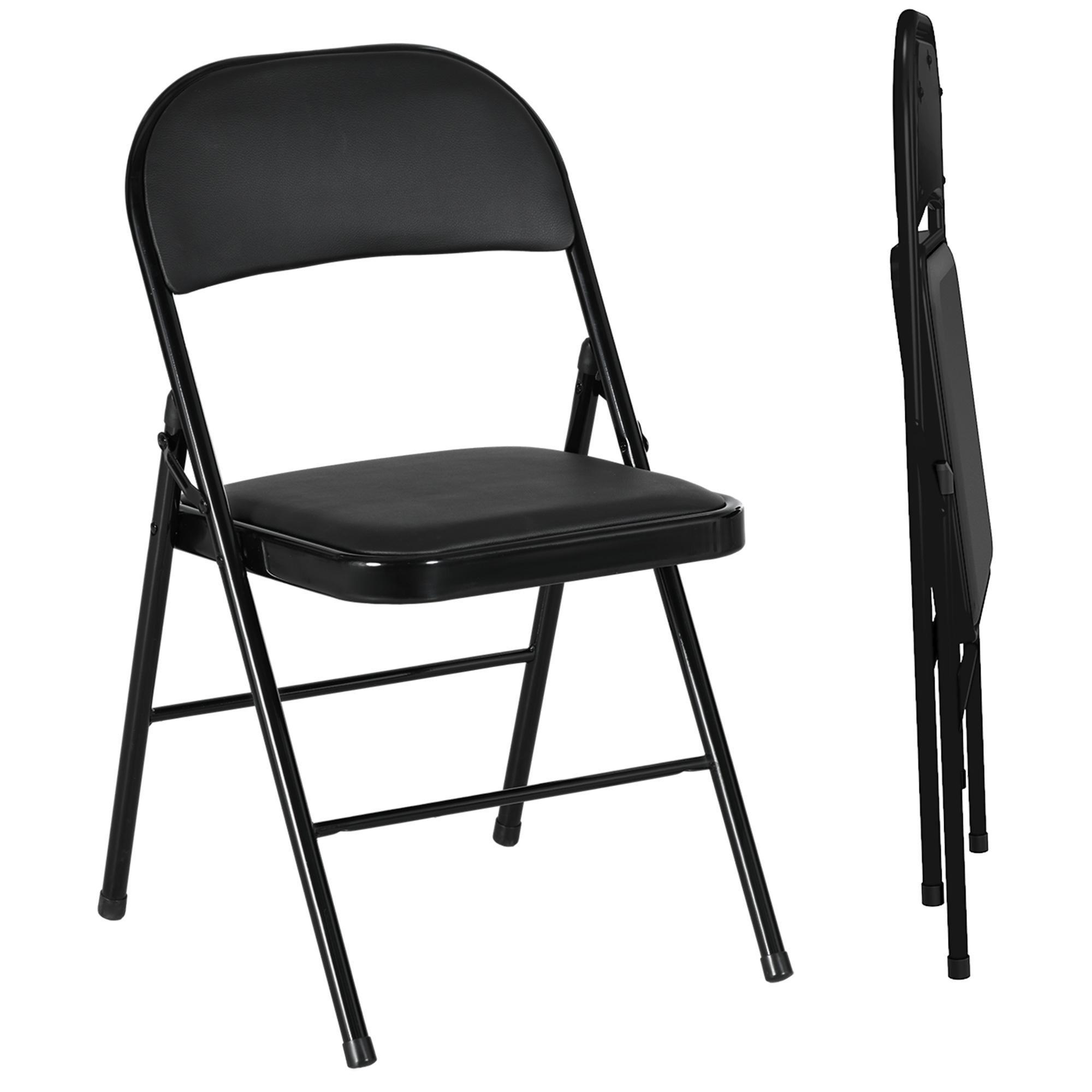 Black Faux Leather Folding Chairs, Padded Set of 2