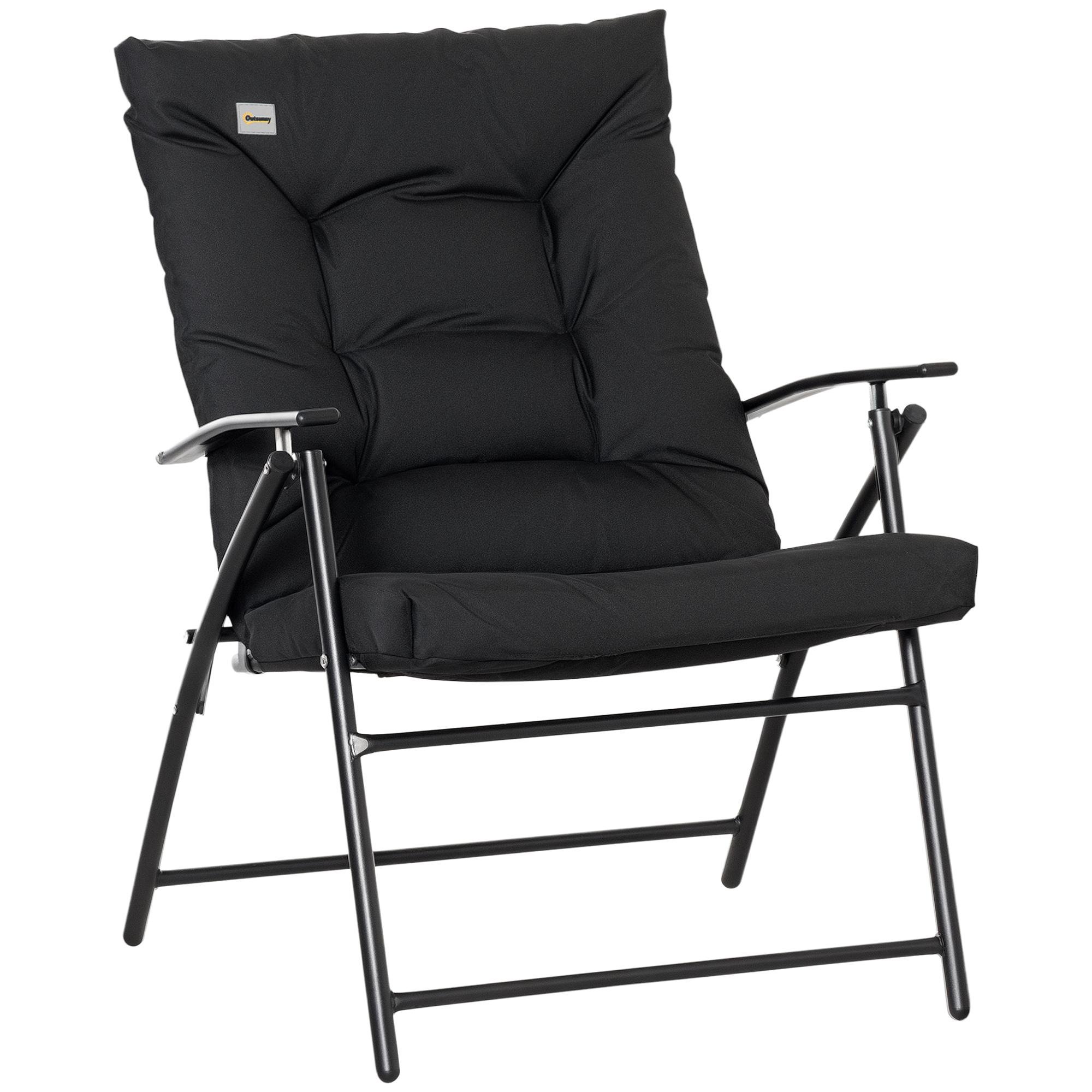 Black Metal Folding Lounger with Adjustable Backrest