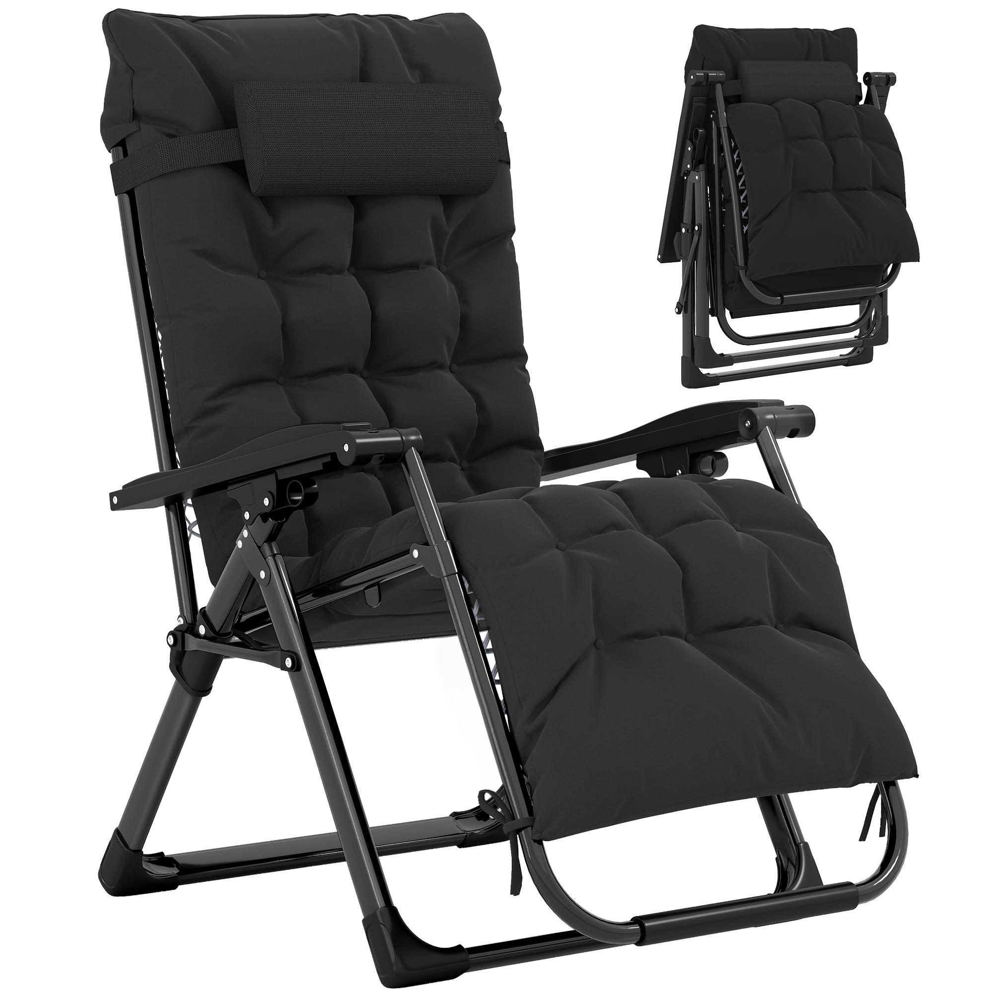 Black Folding Padded Lounger with Adjustable Backrest