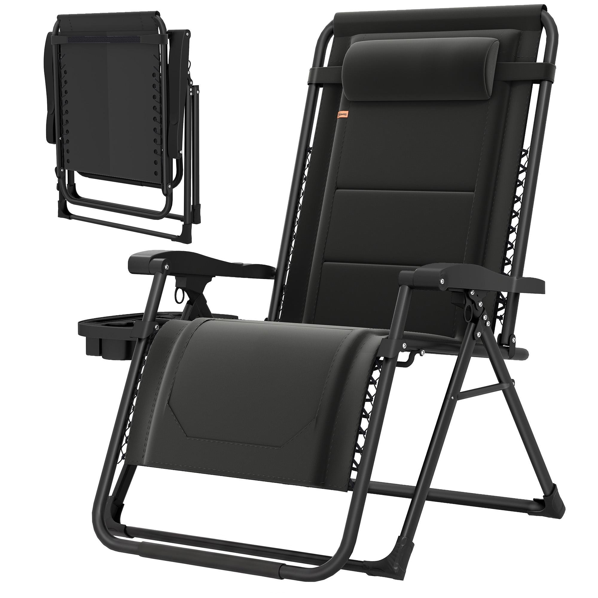 Black Padded Zero Gravity Chair with 400 lb Capacity