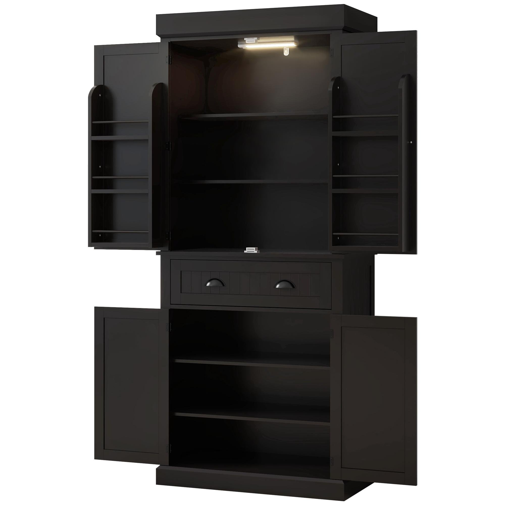 Black LED Pantry Cabinet with 6 Spice Racks