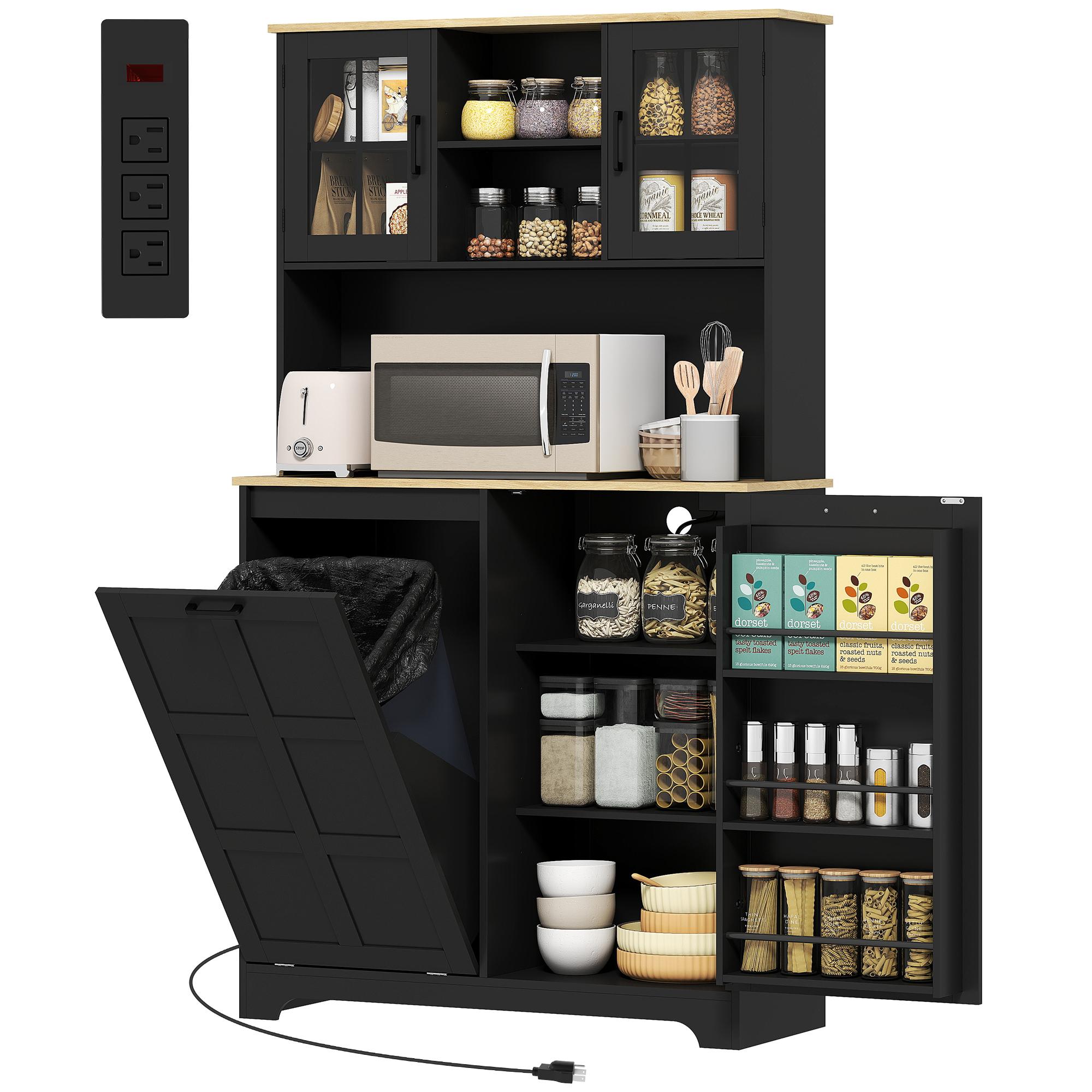 Black 7 Gallon Pantry Cabinet with Charging Station