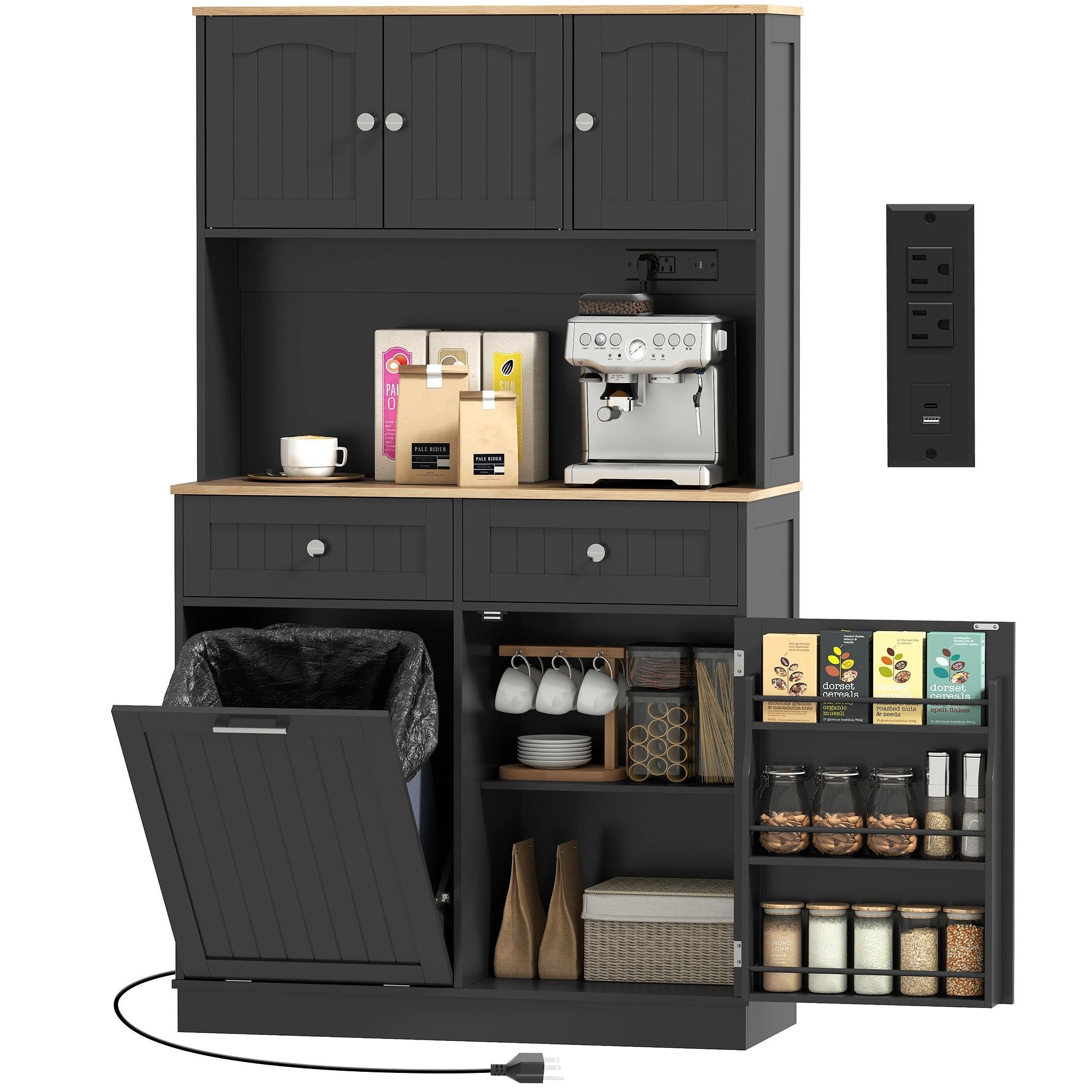 Black 10 Gallon Pantry Cabinet with Charging Station