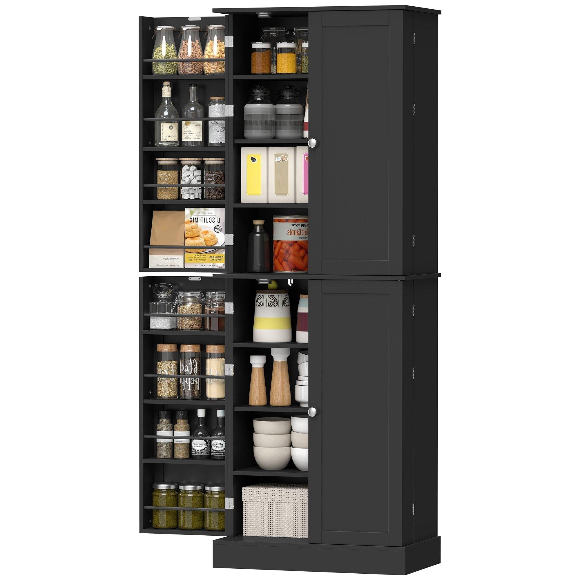 Black 8 Tier Pantry Cabinet with Adjustable Shelves