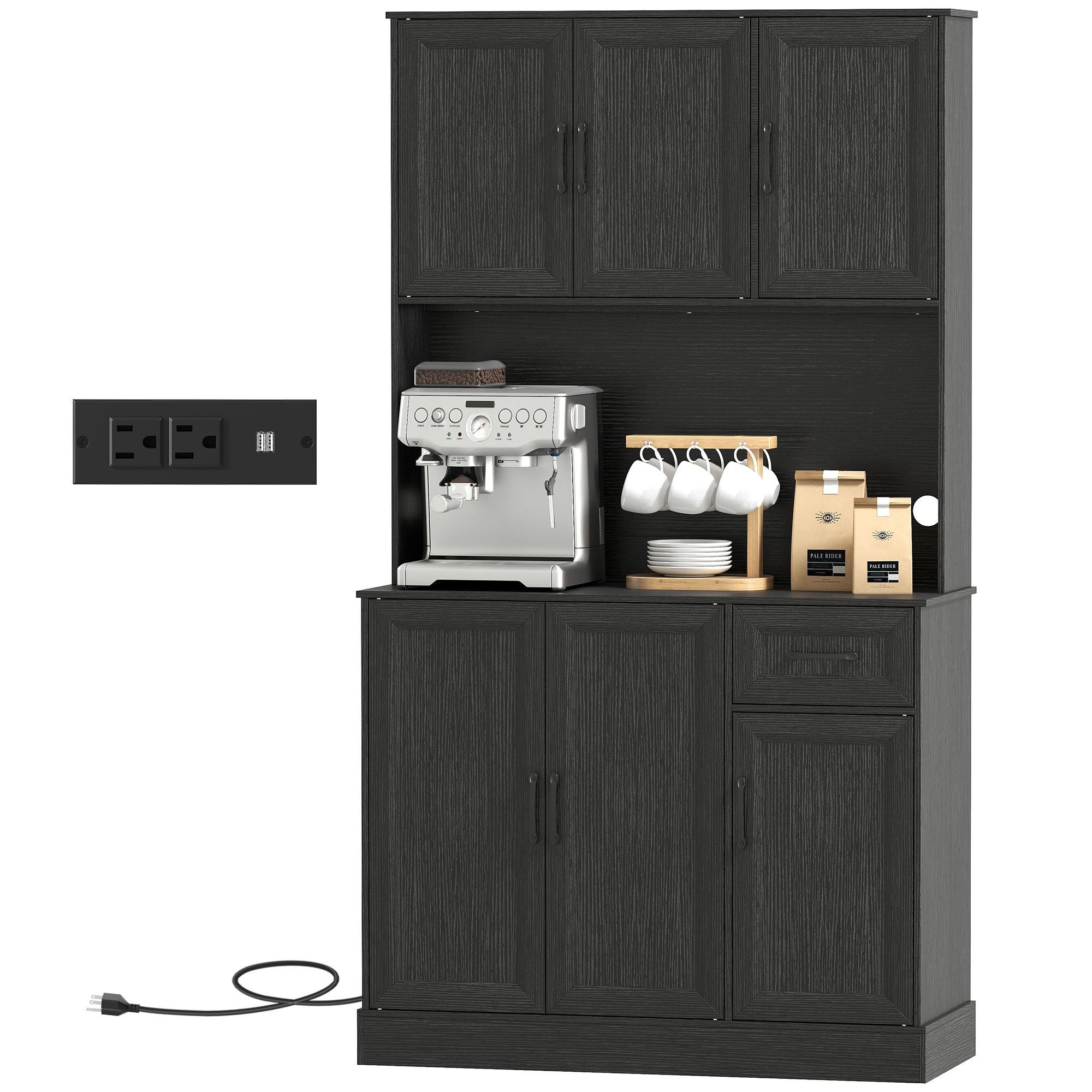 Black Pantry Hutch with Charging Station