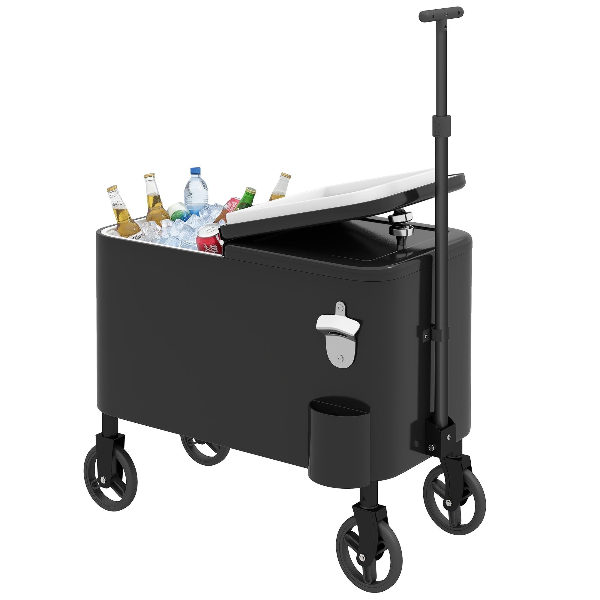 60 qt black patio cooler with adjustable rolling cart