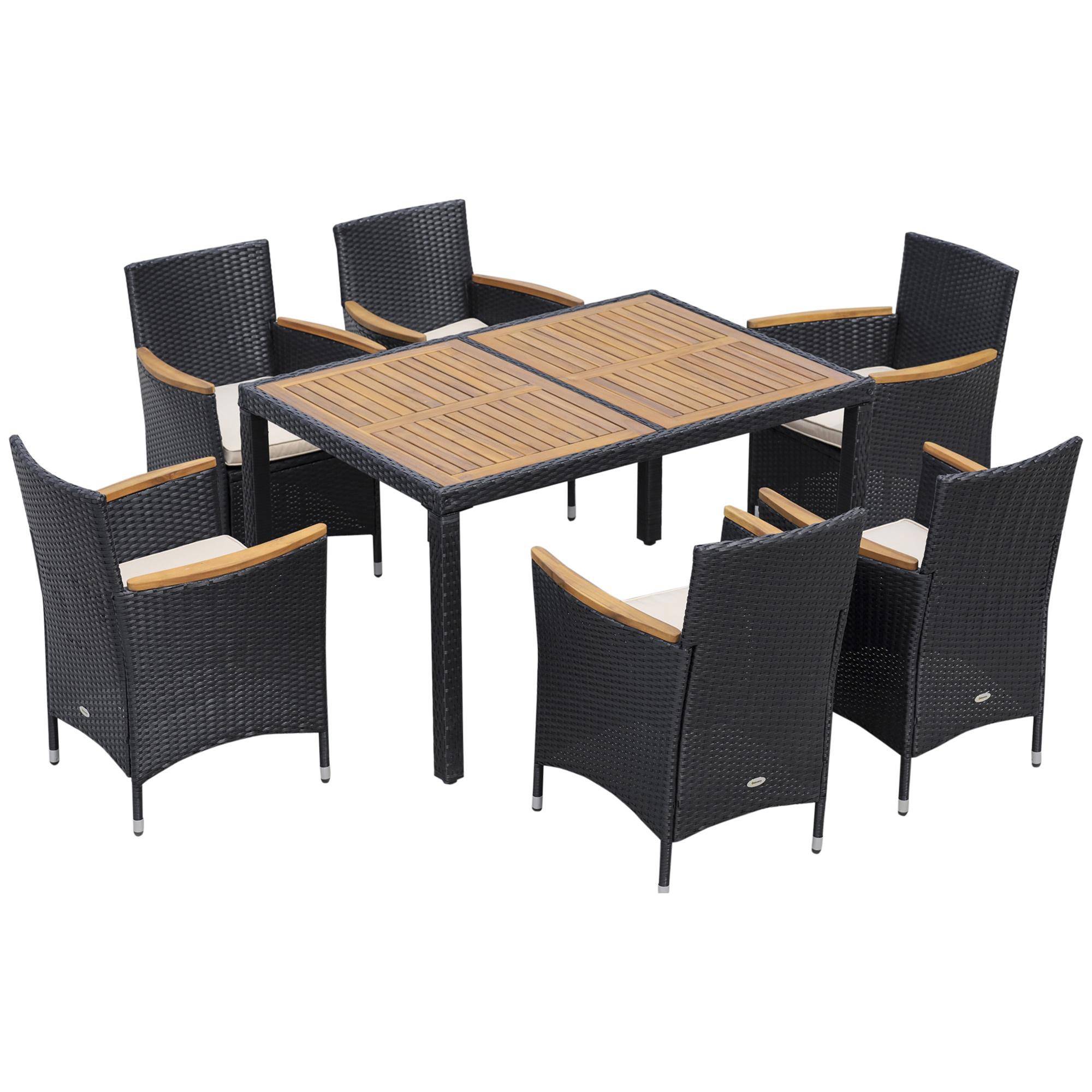 Black Acacia Patio Dining Set with Six Armchairs