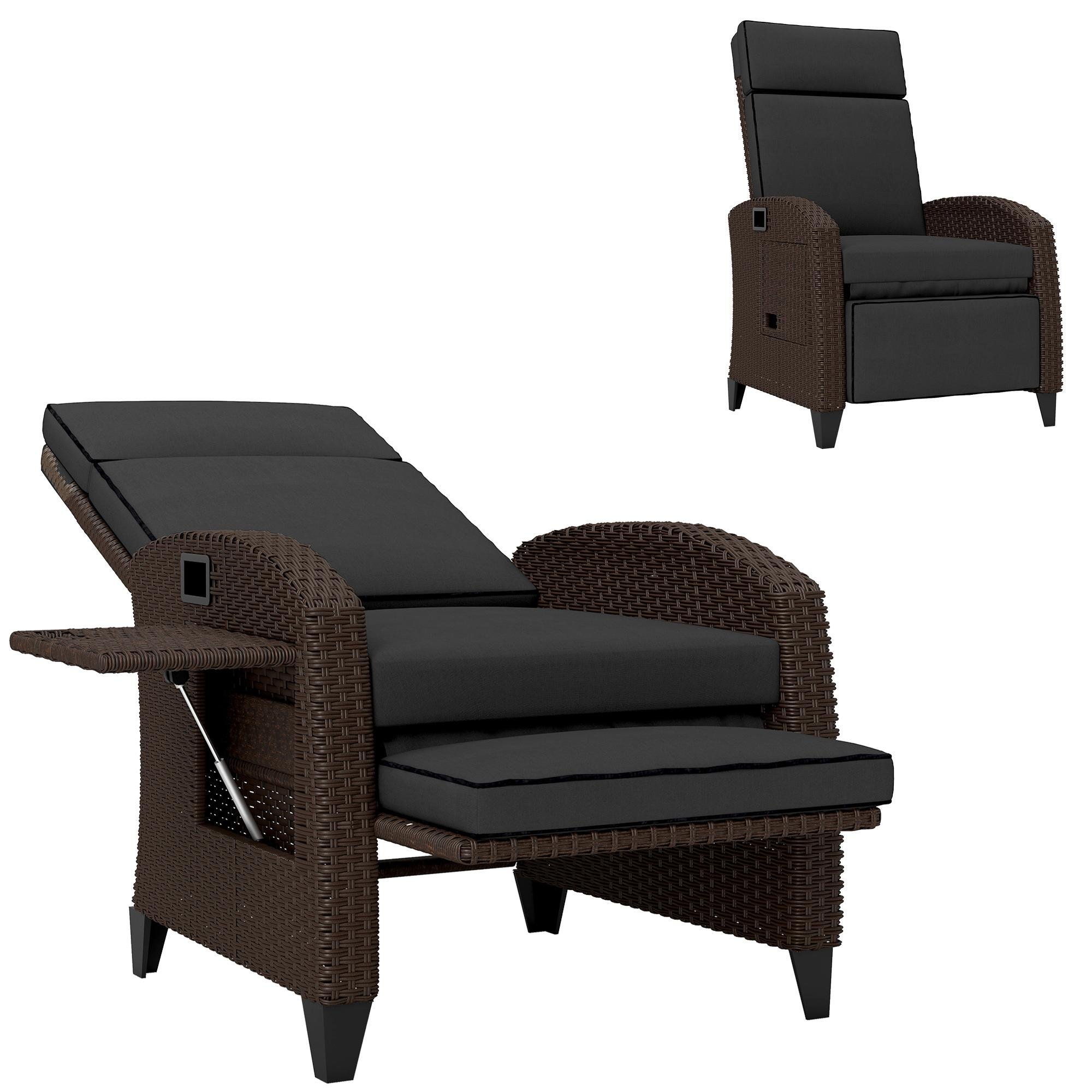 Black PE Wicker Recliner with Adjustable Backrest