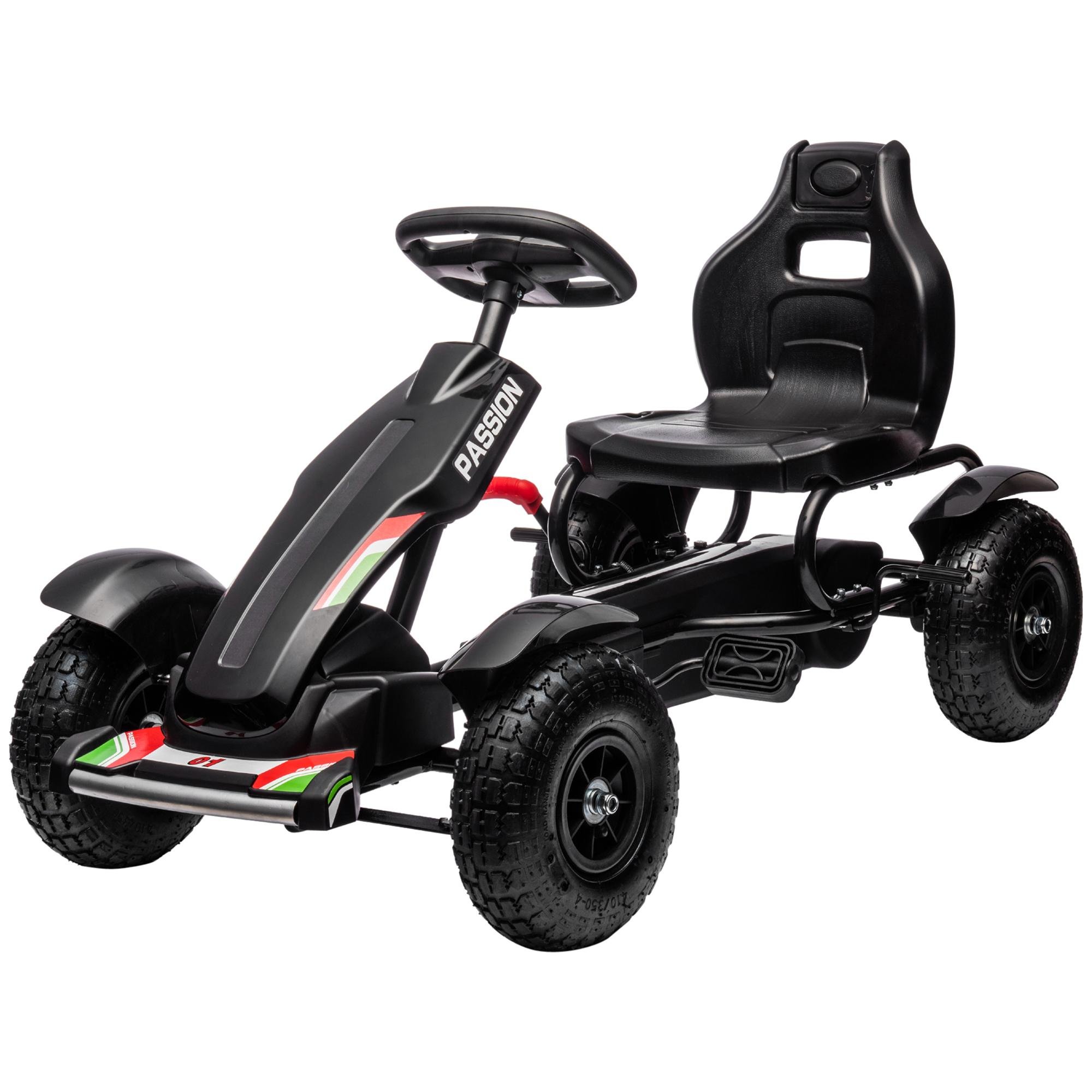 Black Pedal Go Kart with Handbrake and Adjustable Seat
