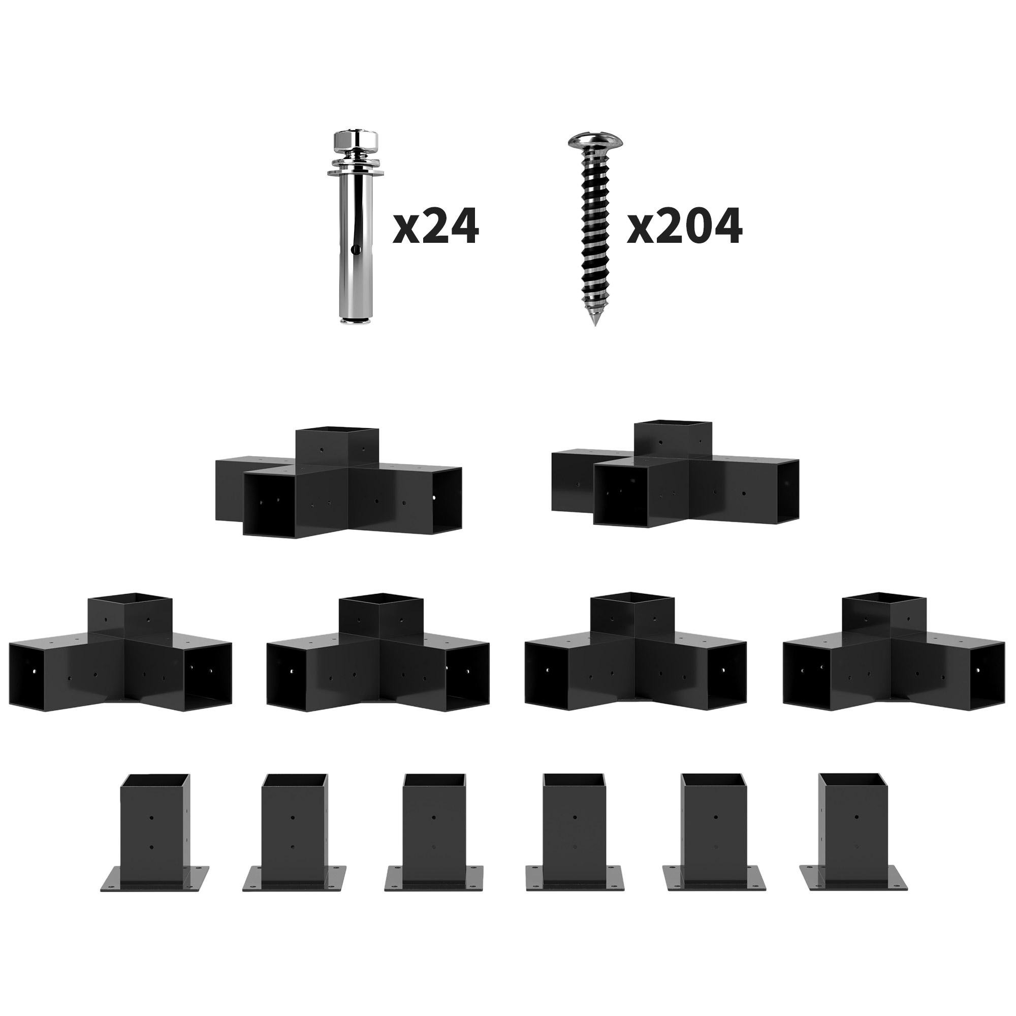 4x4 Black Pergola Brackets with 3-Way and 4-Way Kit