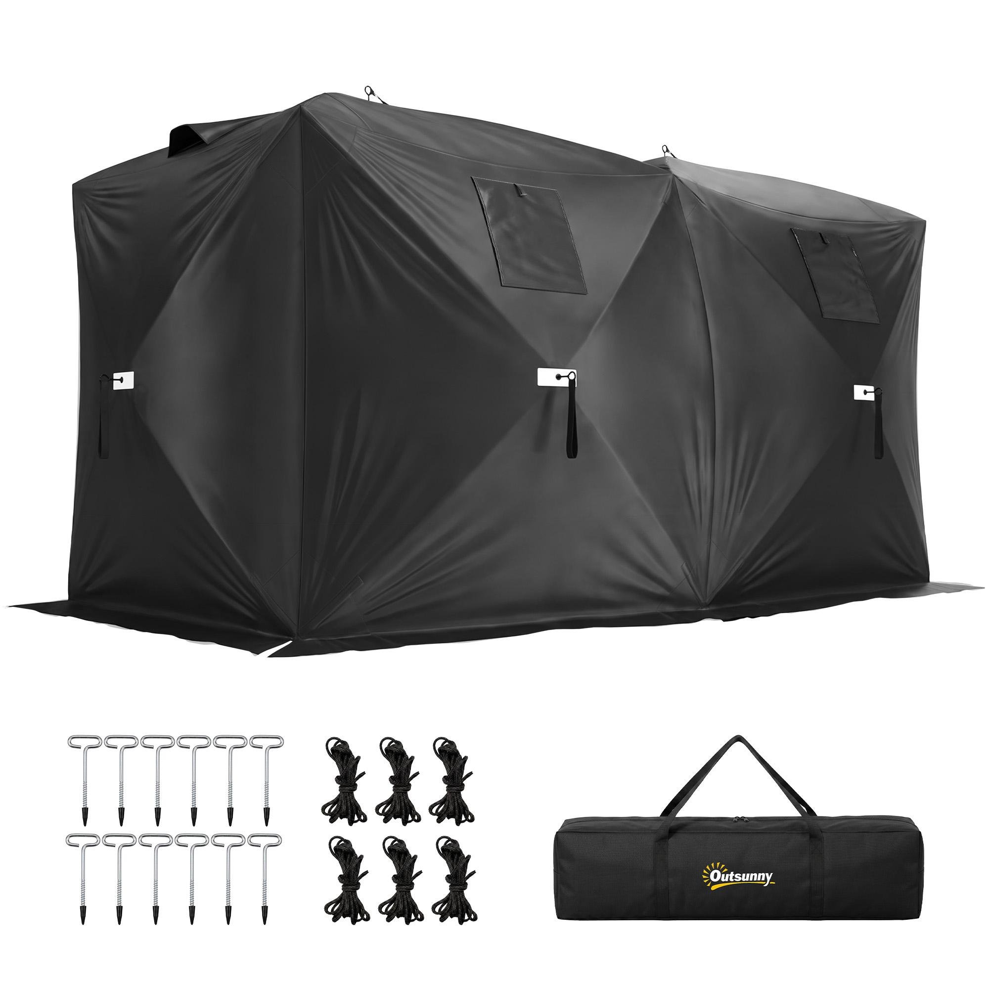 Black Pop-Up Ice Tent with 4 Detachable Windows