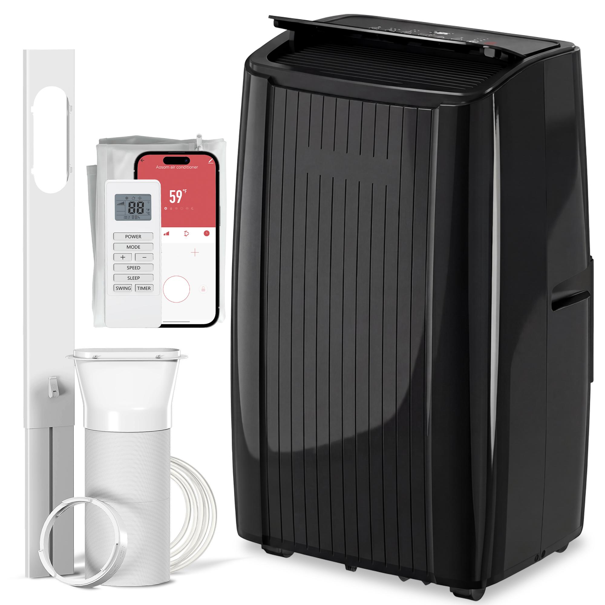 12000 BTU Black Portable AC with Heat and WiFi