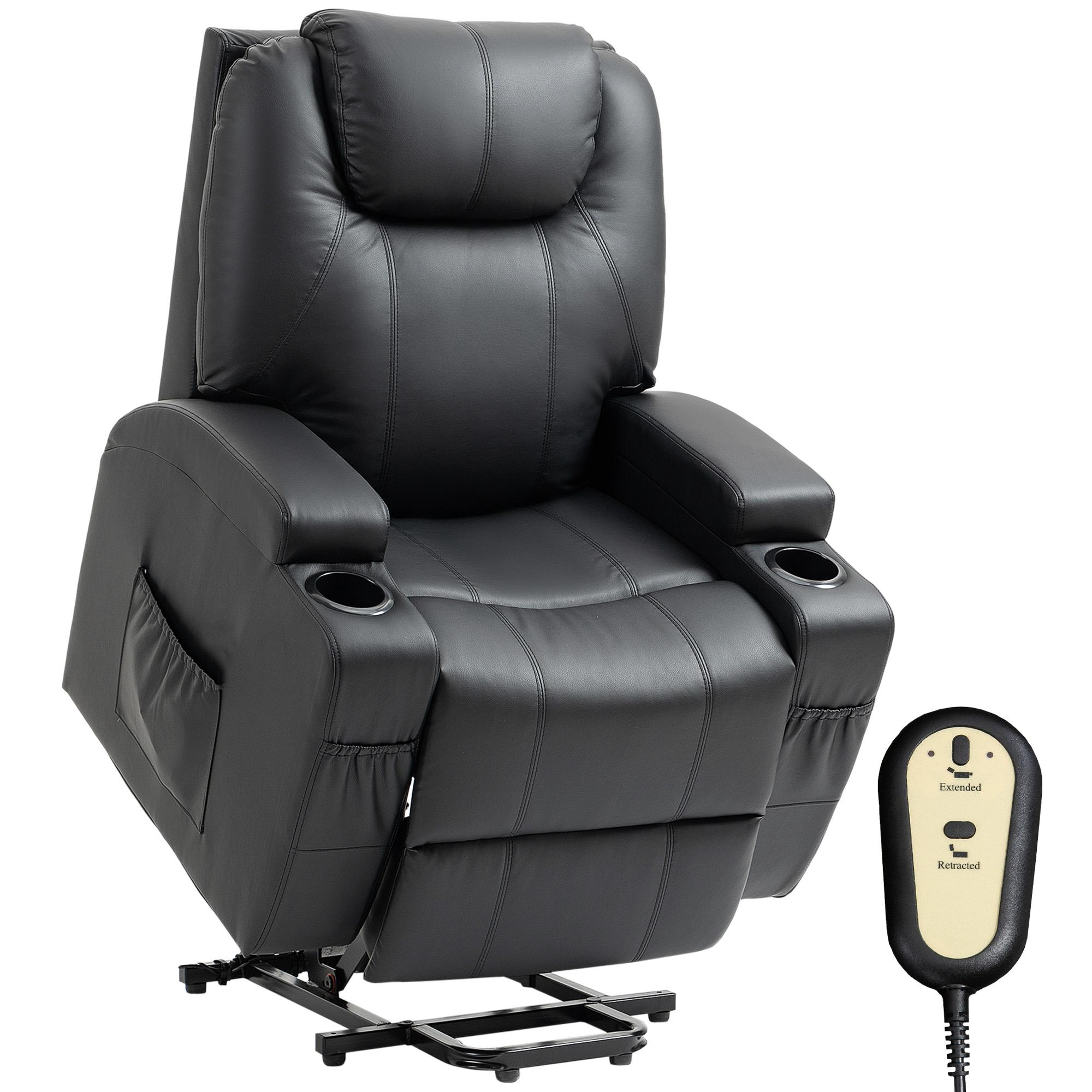 Black Power Lift Recliner with Remote and Cup Holders