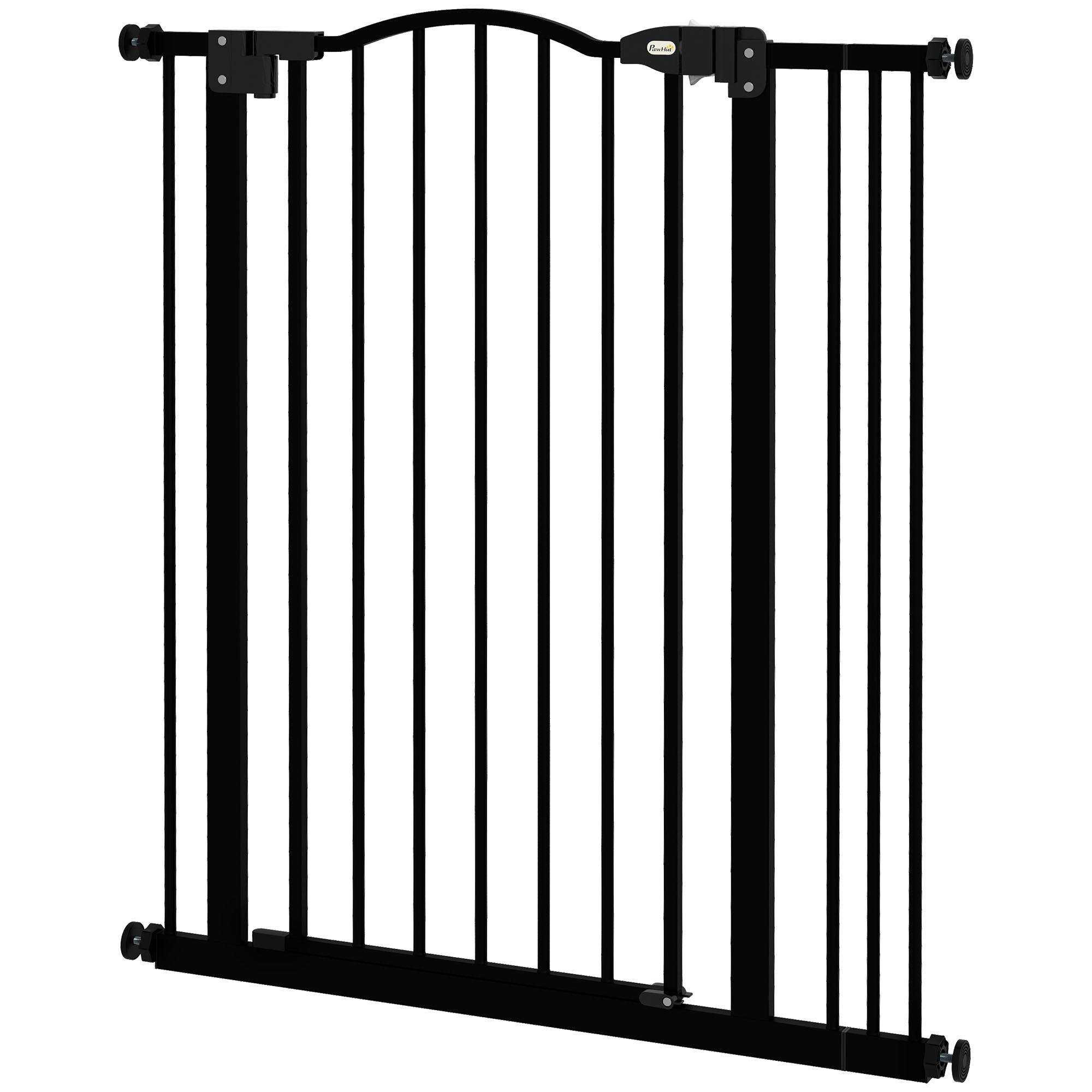 29.1-34.3 Inch Dog Gate, Black Metal Frame, Auto-Close Door