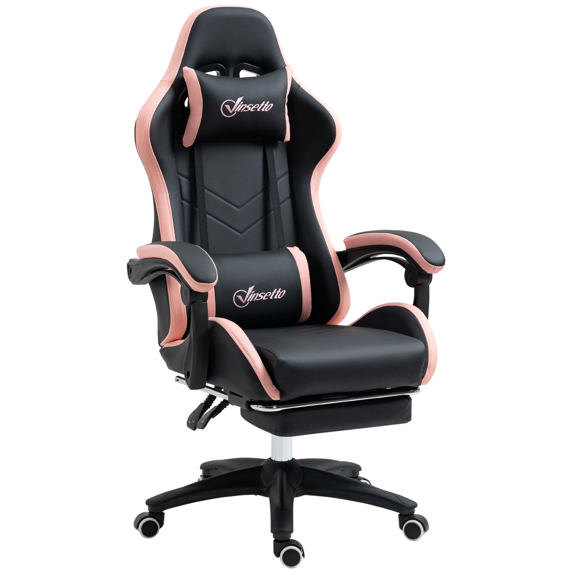Black Pink Gaming Chair with Footrest for Office Use