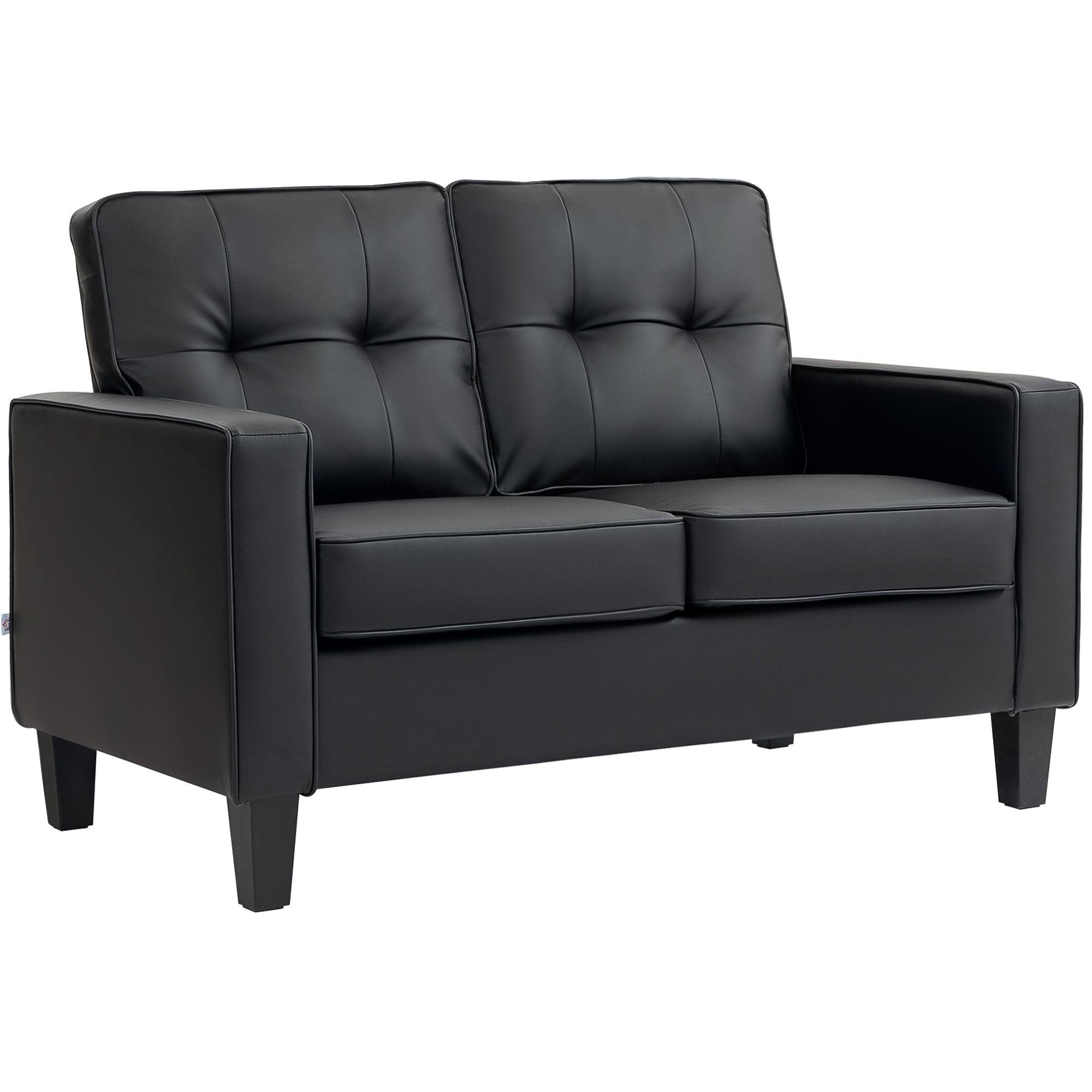 Black PU Leather Loveseat with Tufted Backrest