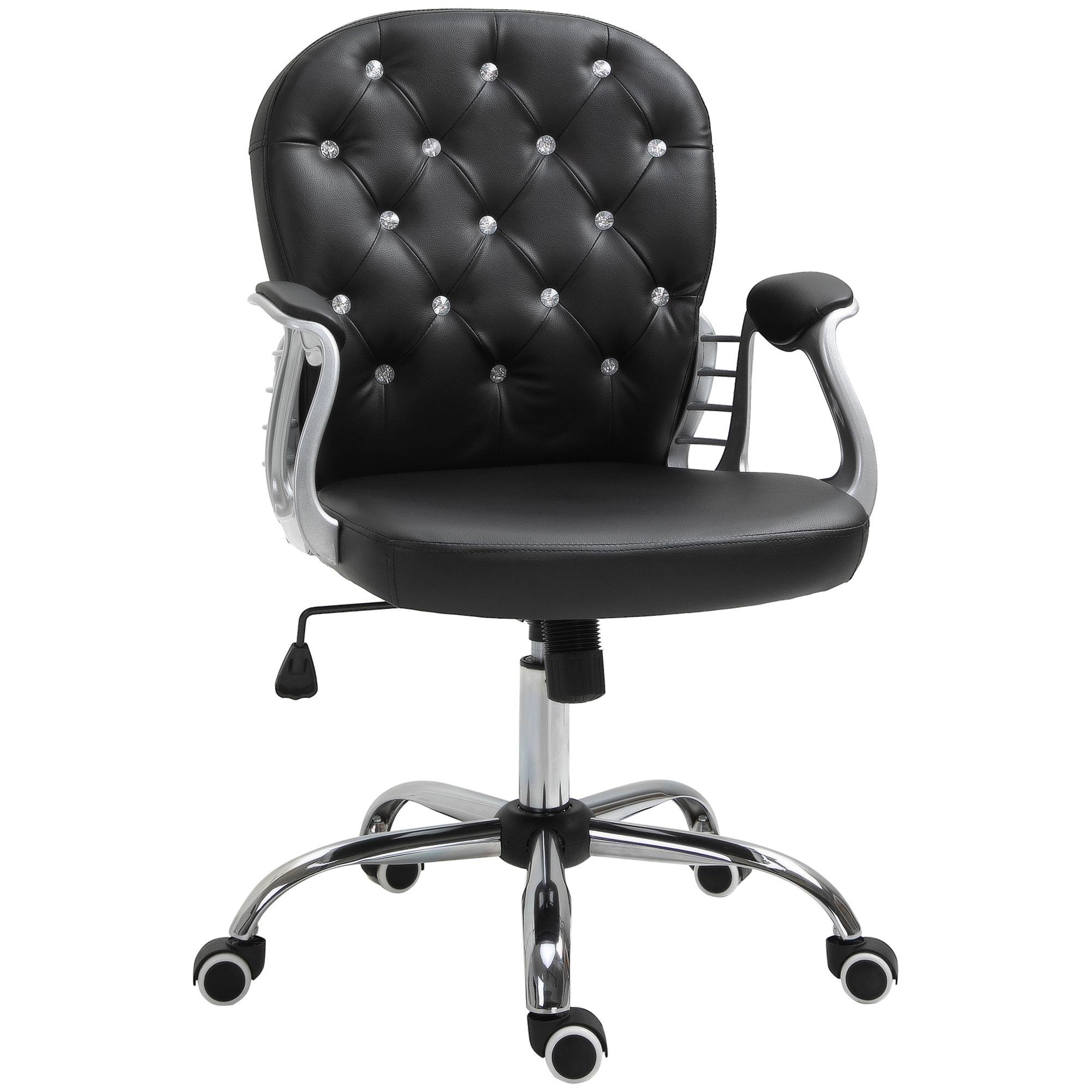 Black Crystal Tufted Chair with Adjustable Height for Desks
