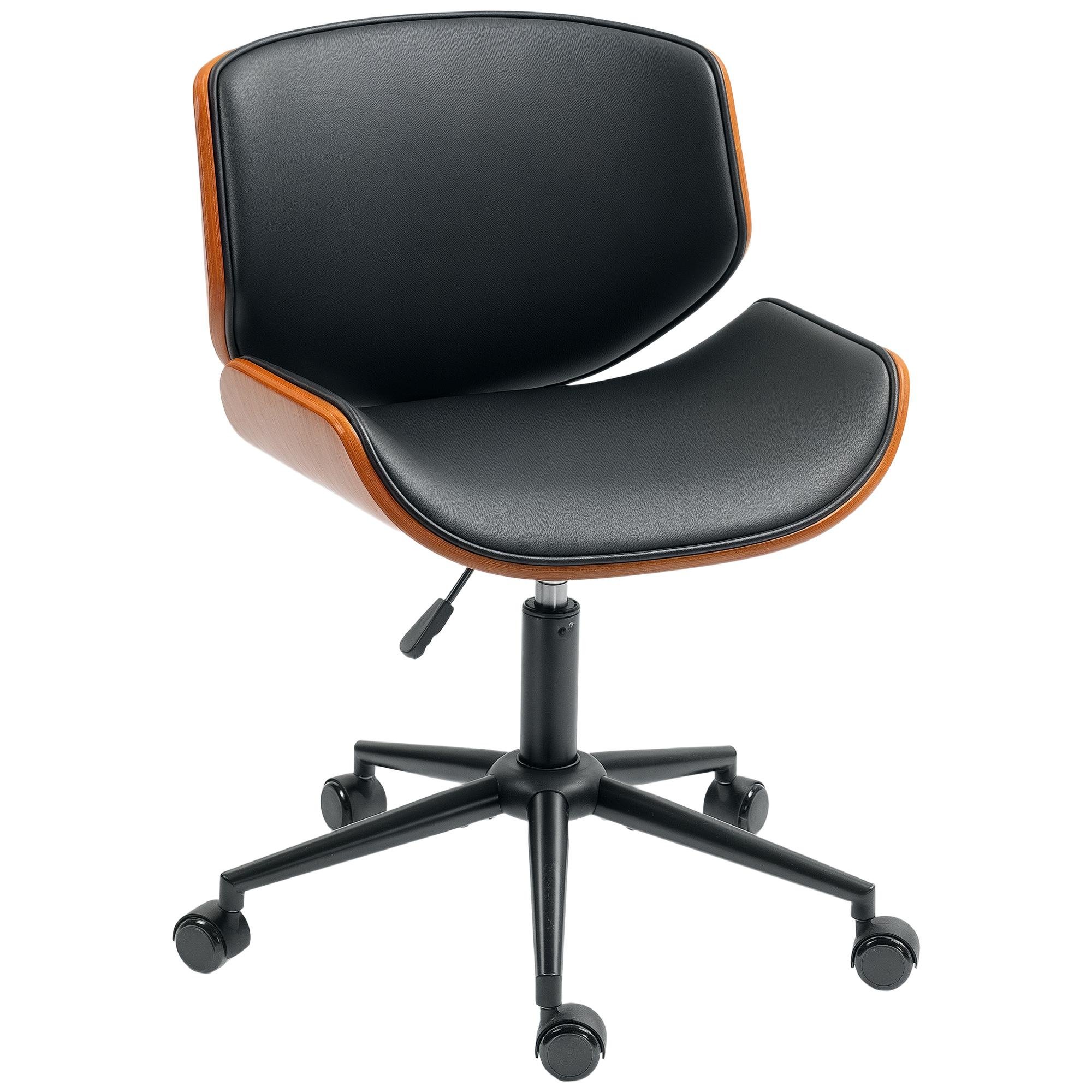Black PU Leather Office Chair, Armless Bentwood Design