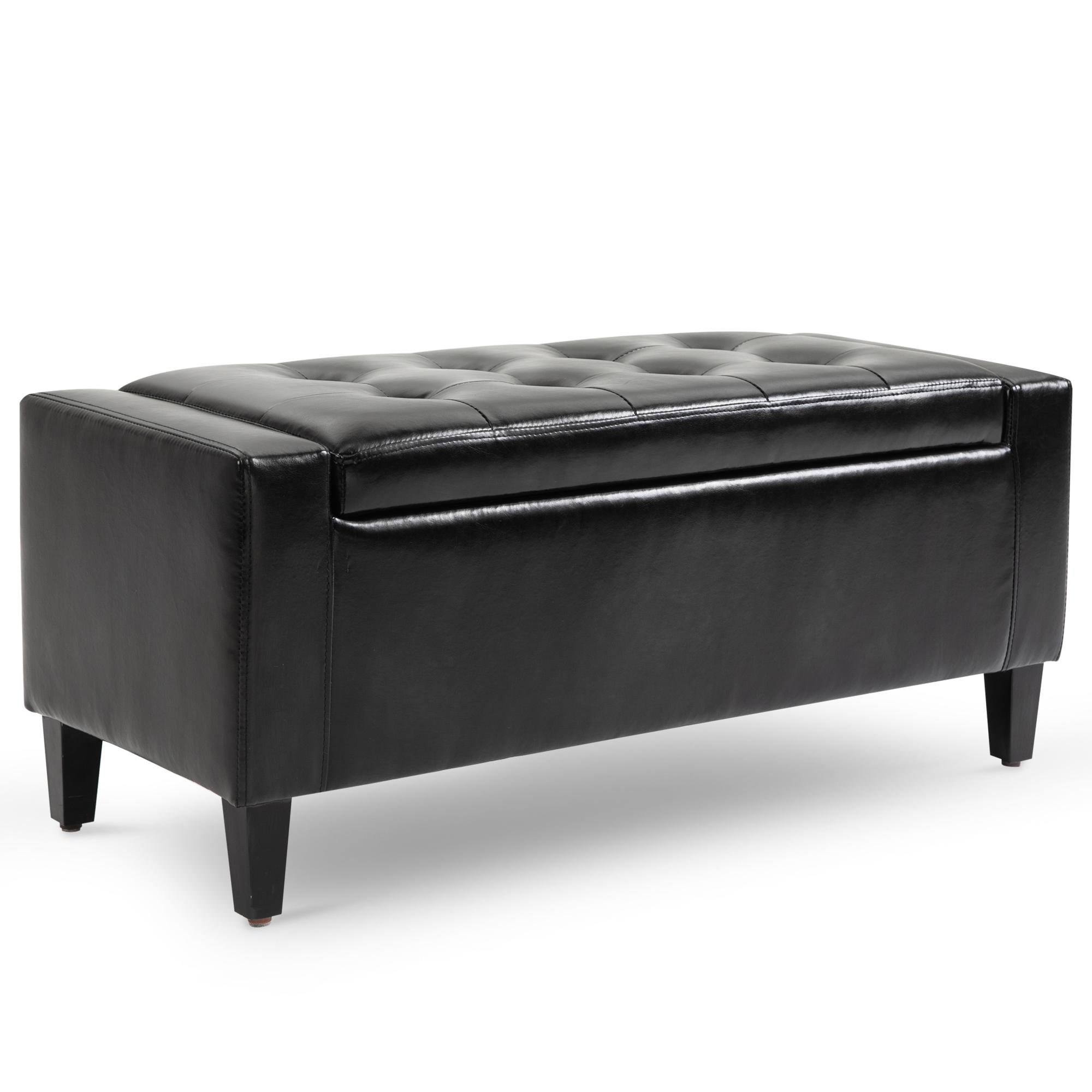 Black PU Tufted Storage Bench with Lift-Top Storage