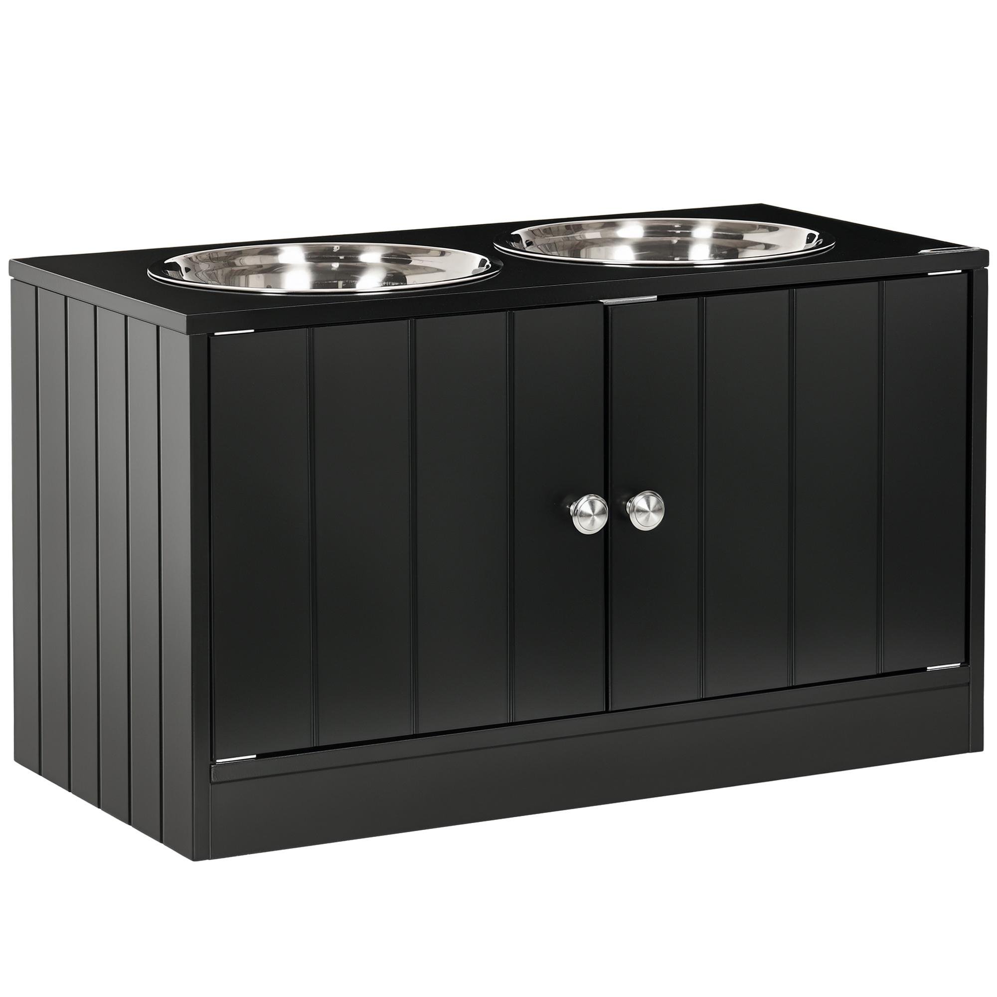 Black Stainless Steel Dog Bowls with Storage for Large Dogs
