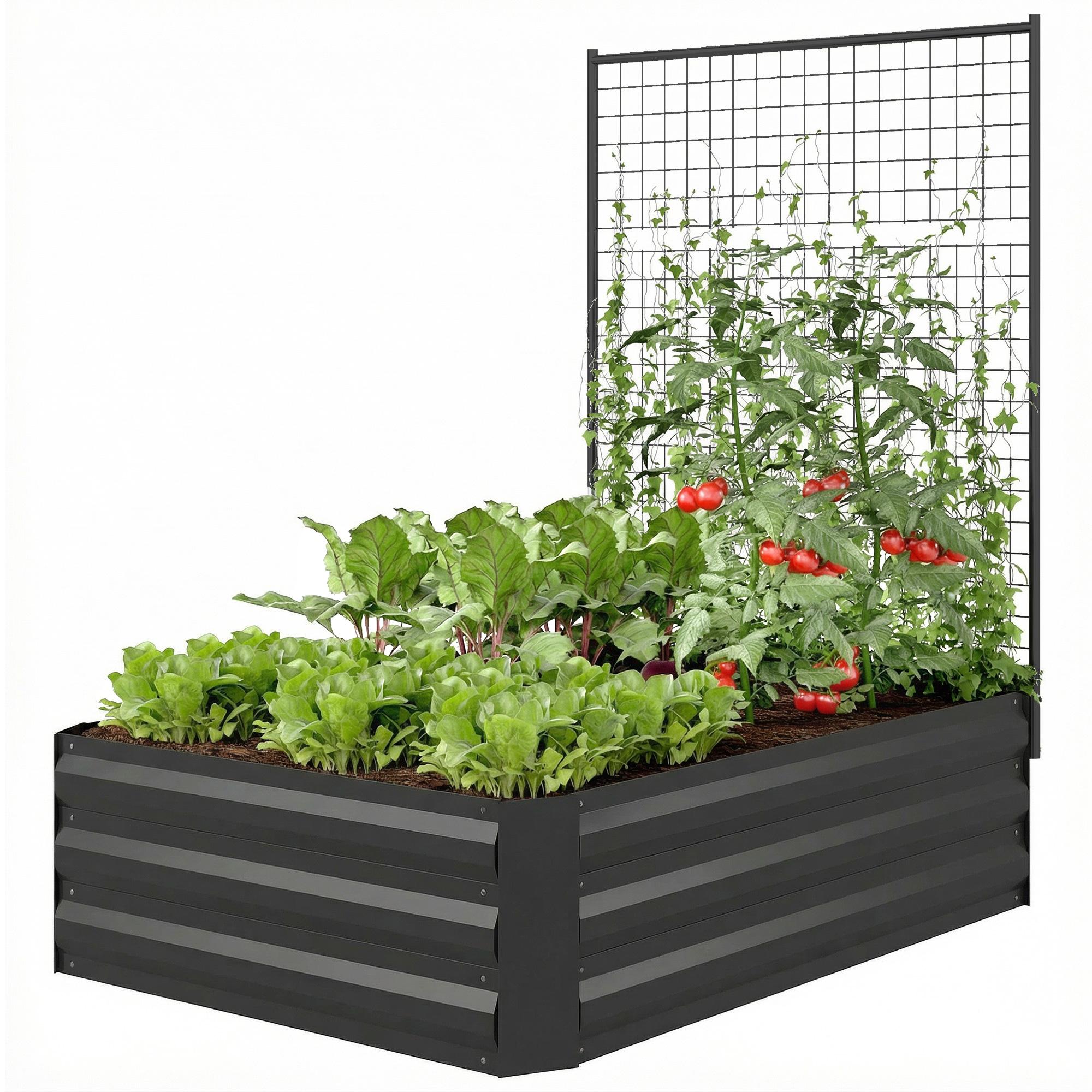 Black Open-Bottom Garden Bed with Trellis