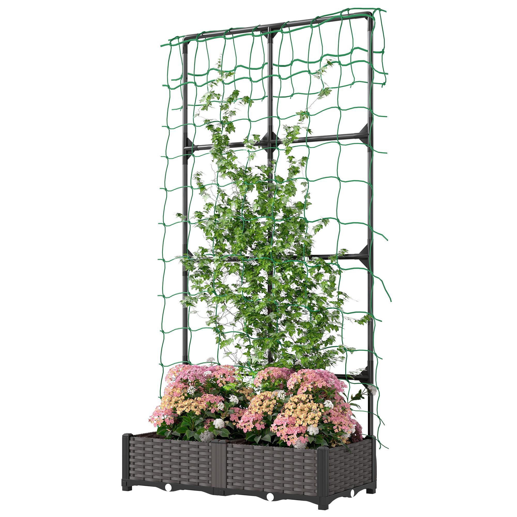 Black Self-Watering Trellis Planter with Climbing Net