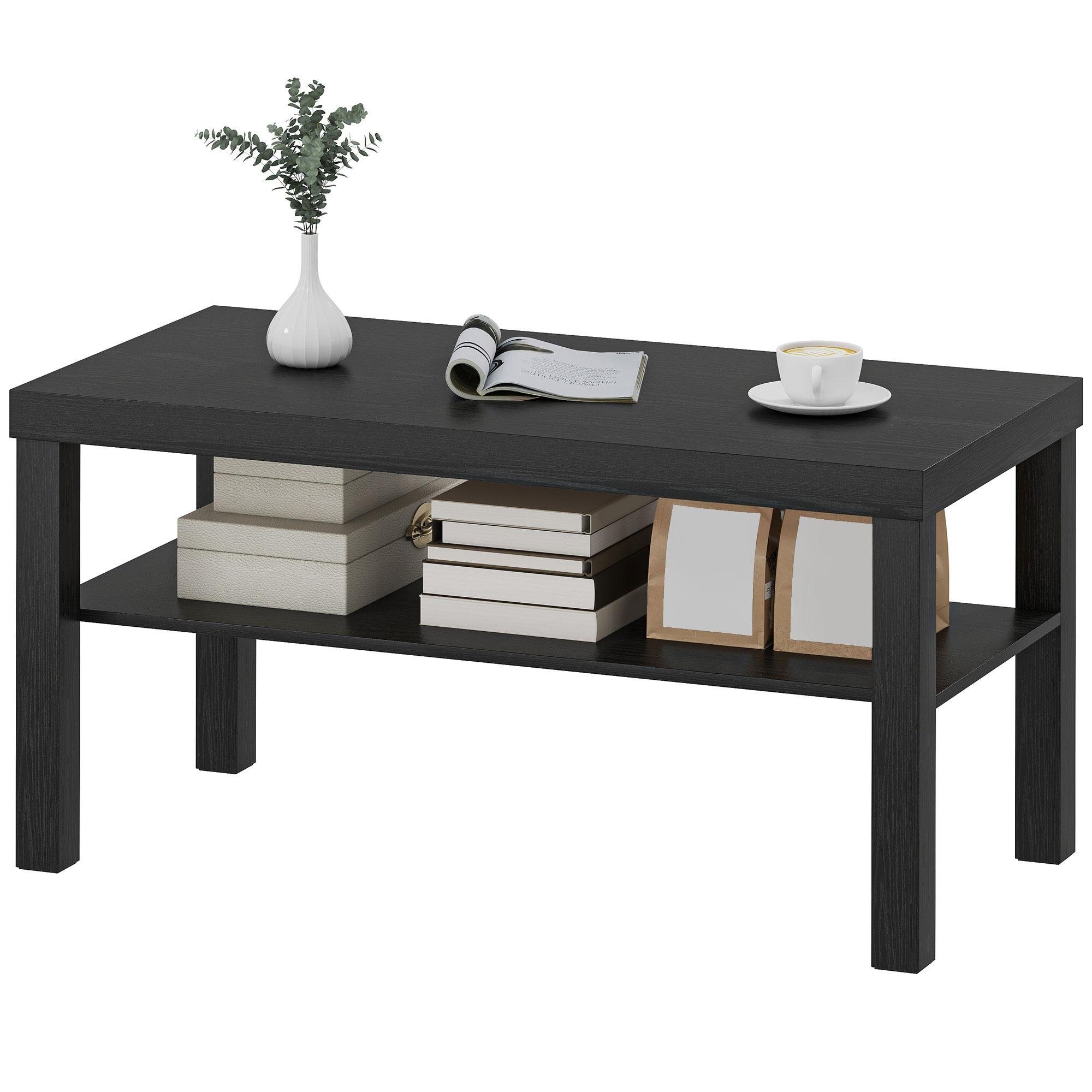 Black Engineered Wood Coffee Table with Open Shelf
