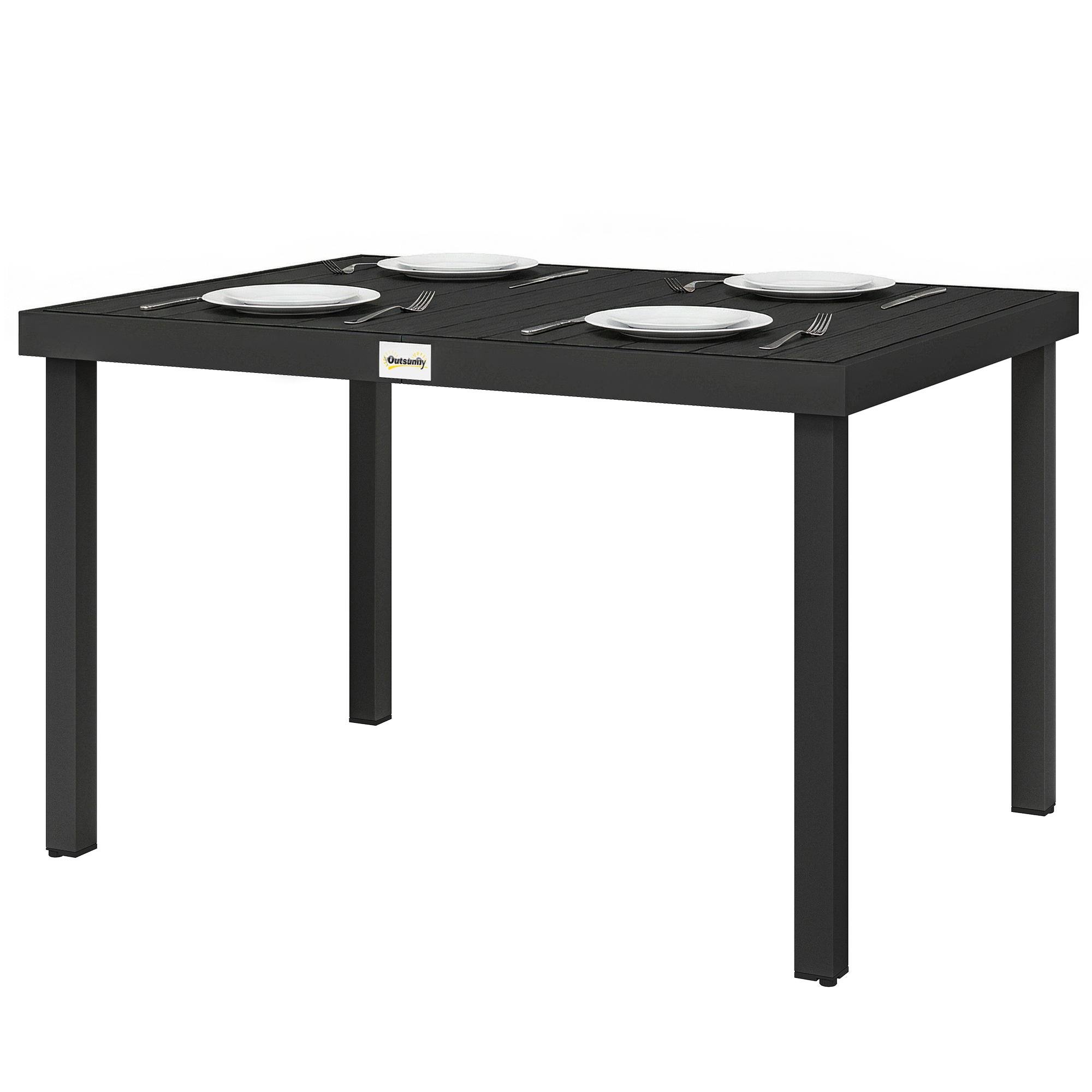Black Slat Patio Table with Wood-Like Top for 6