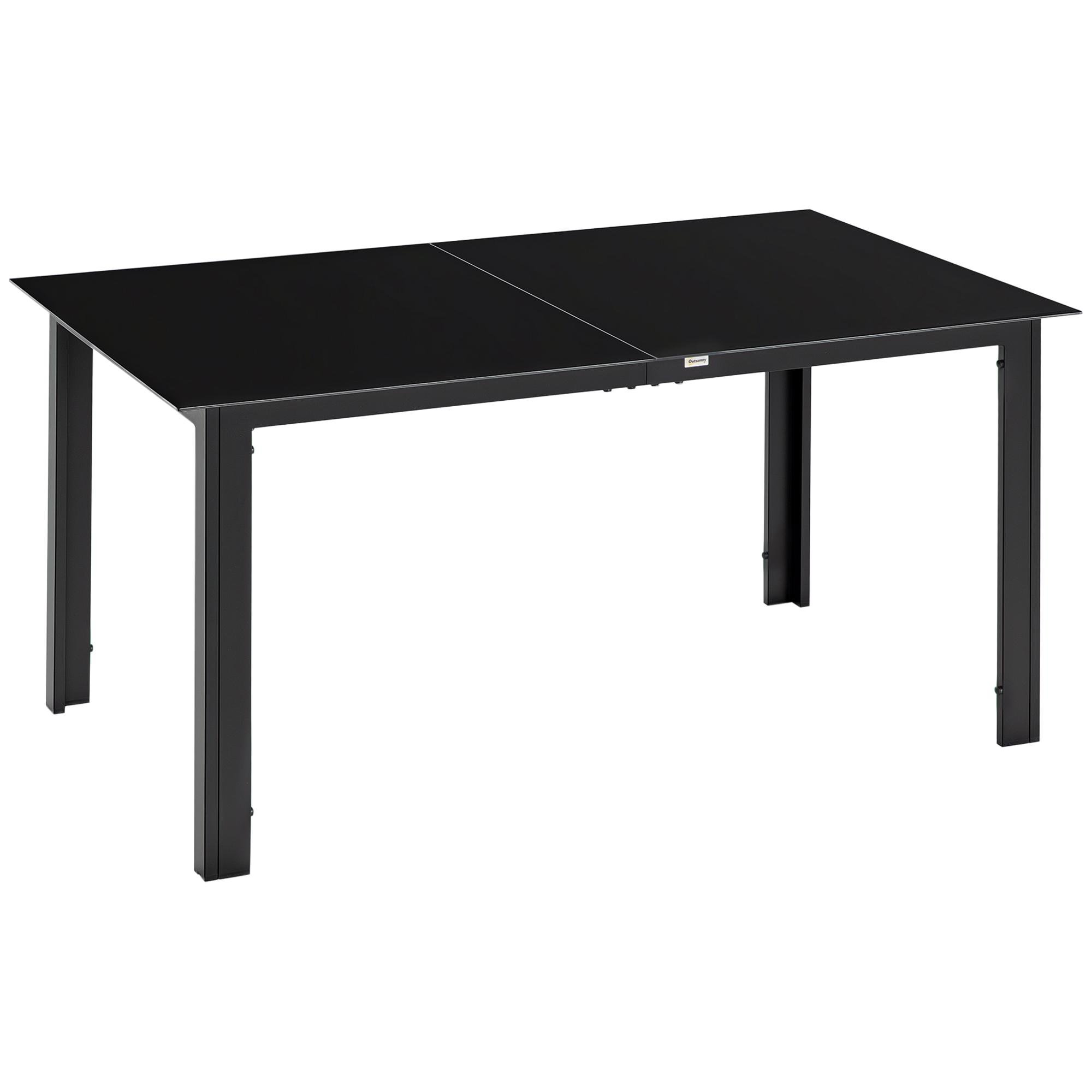 Aluminium dining table for six with tempered glass